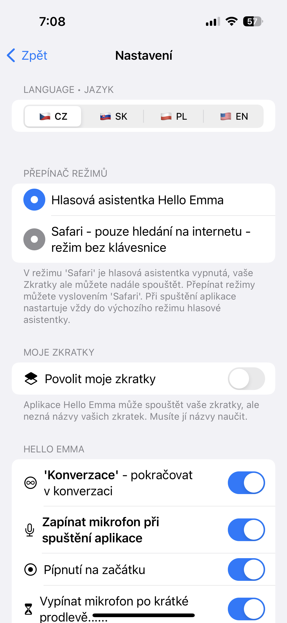 voice assistant settings screen