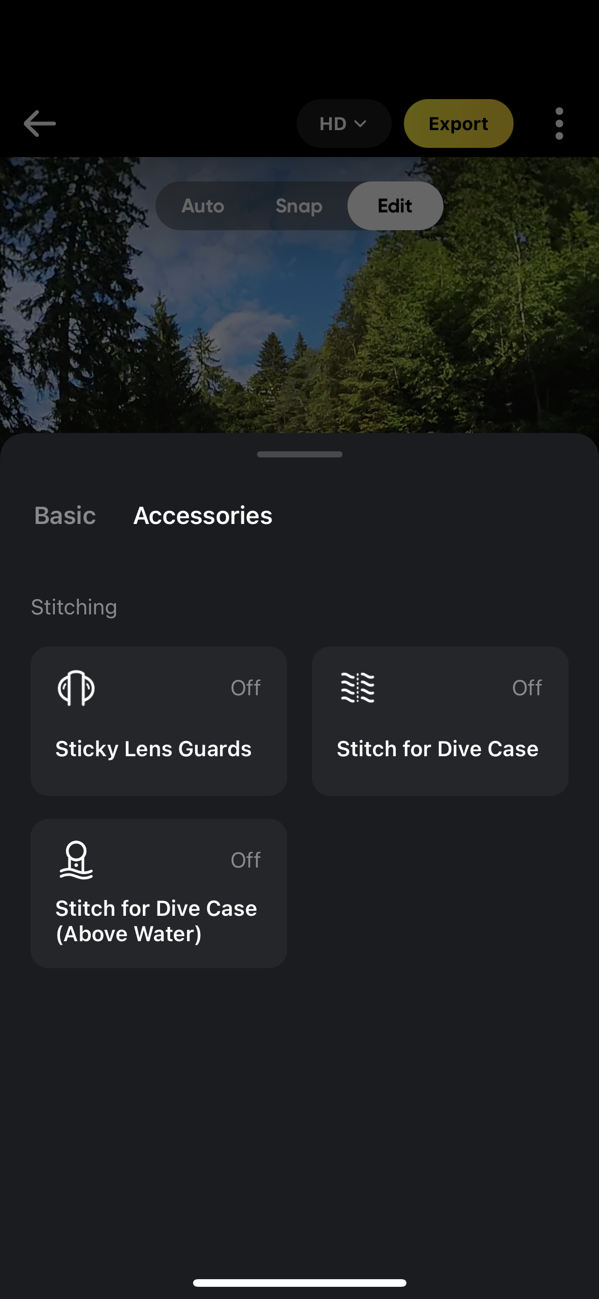 editing app accessories menu
