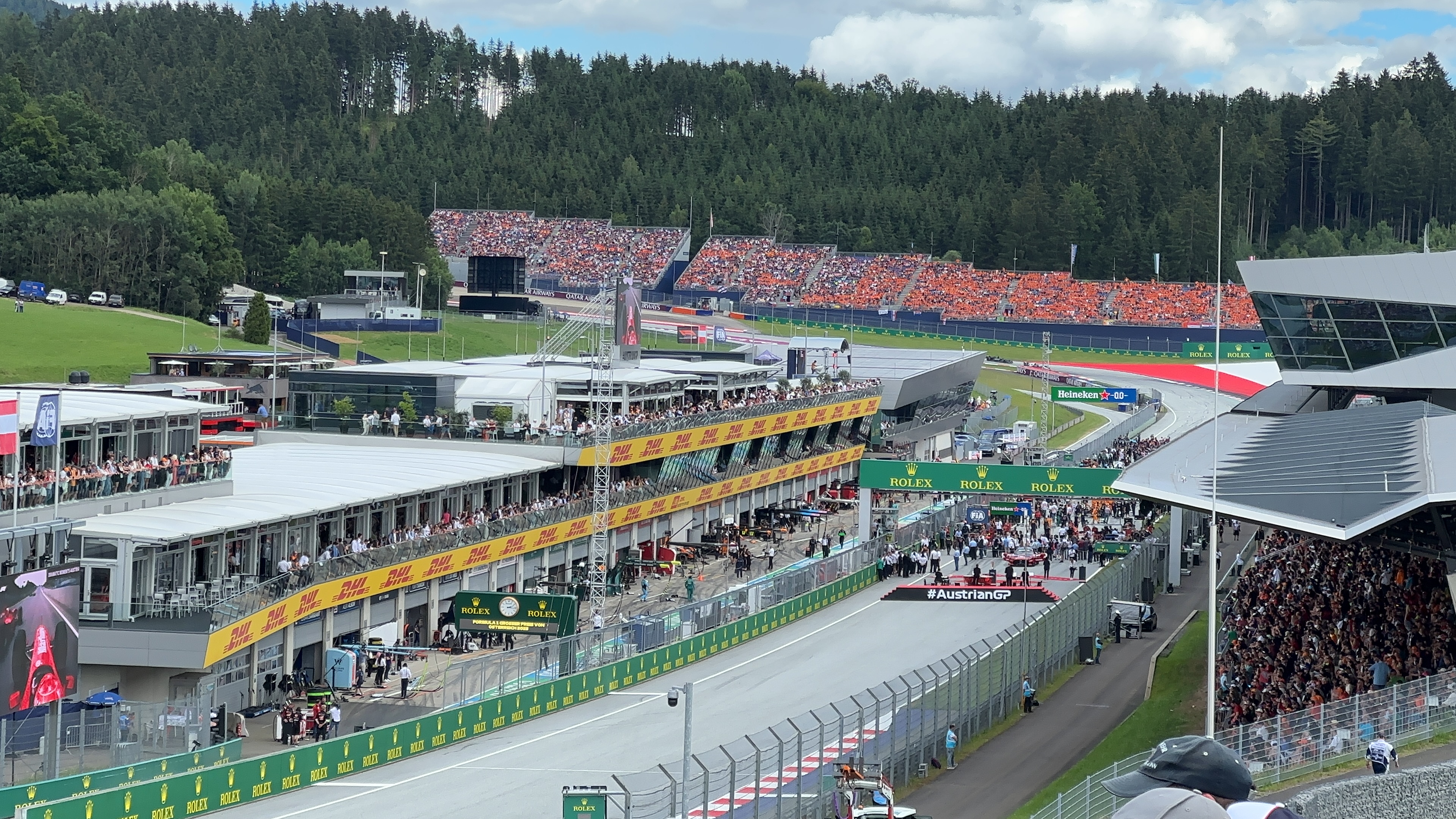 formula one pit lane view