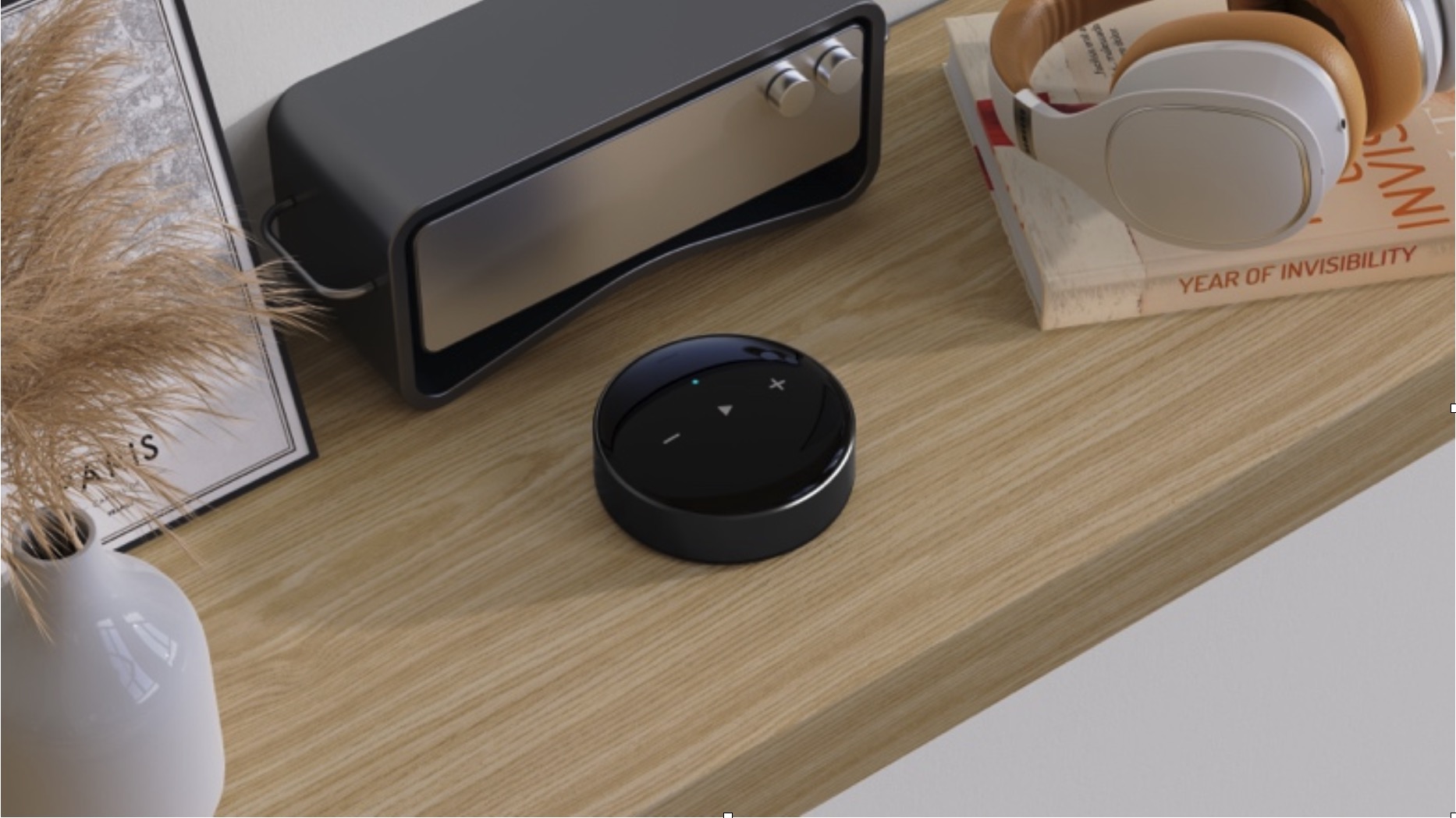 smart speaker on shelf