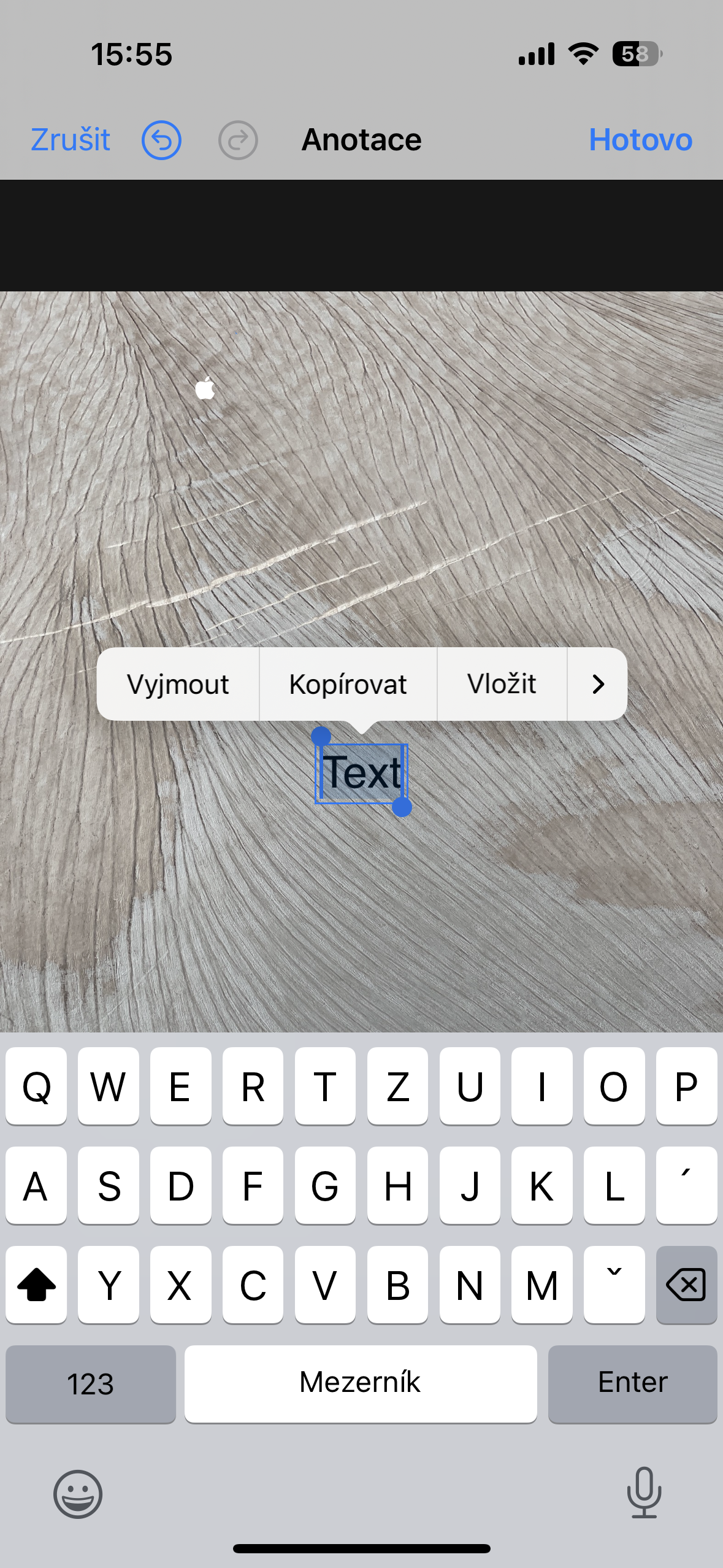 wood texture with keyboard and text
