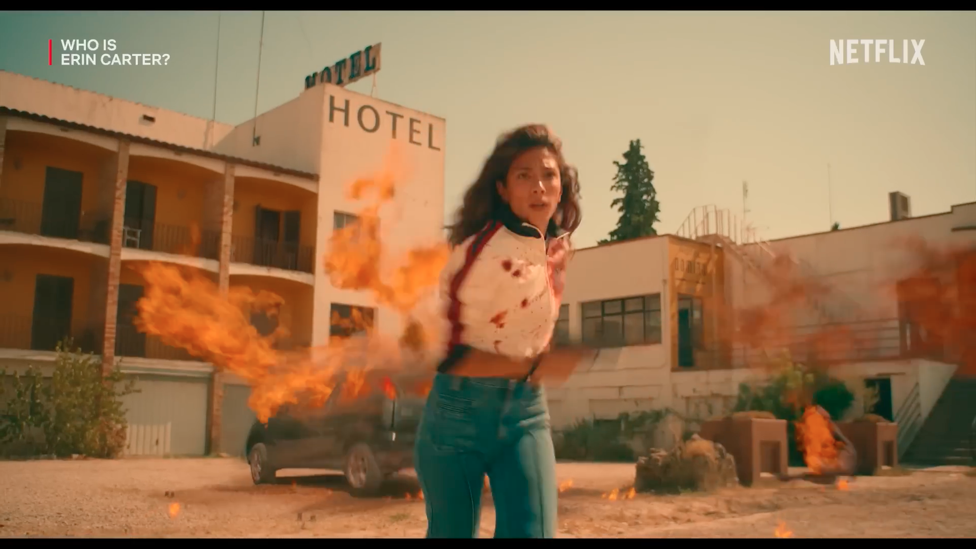 action scene woman fire