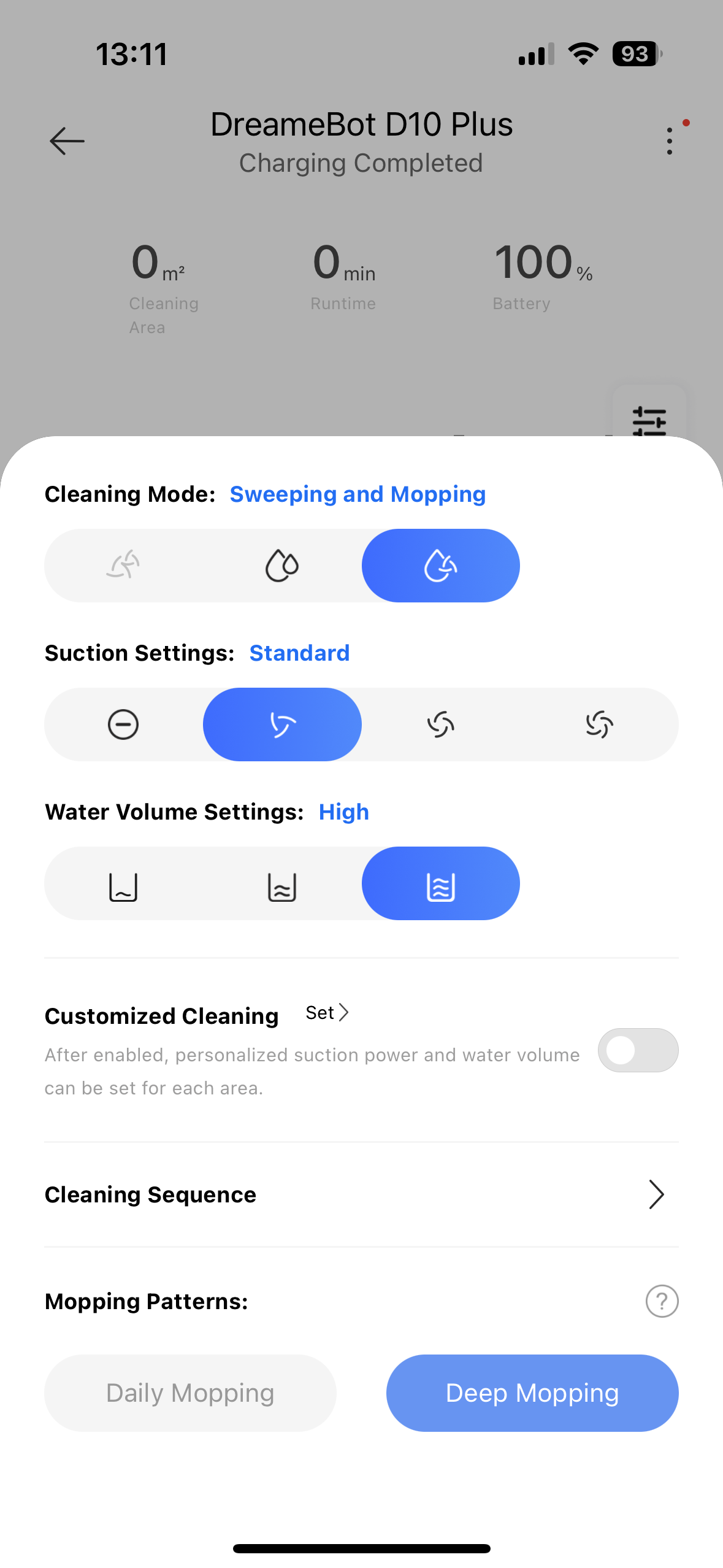 cleaning mode settings