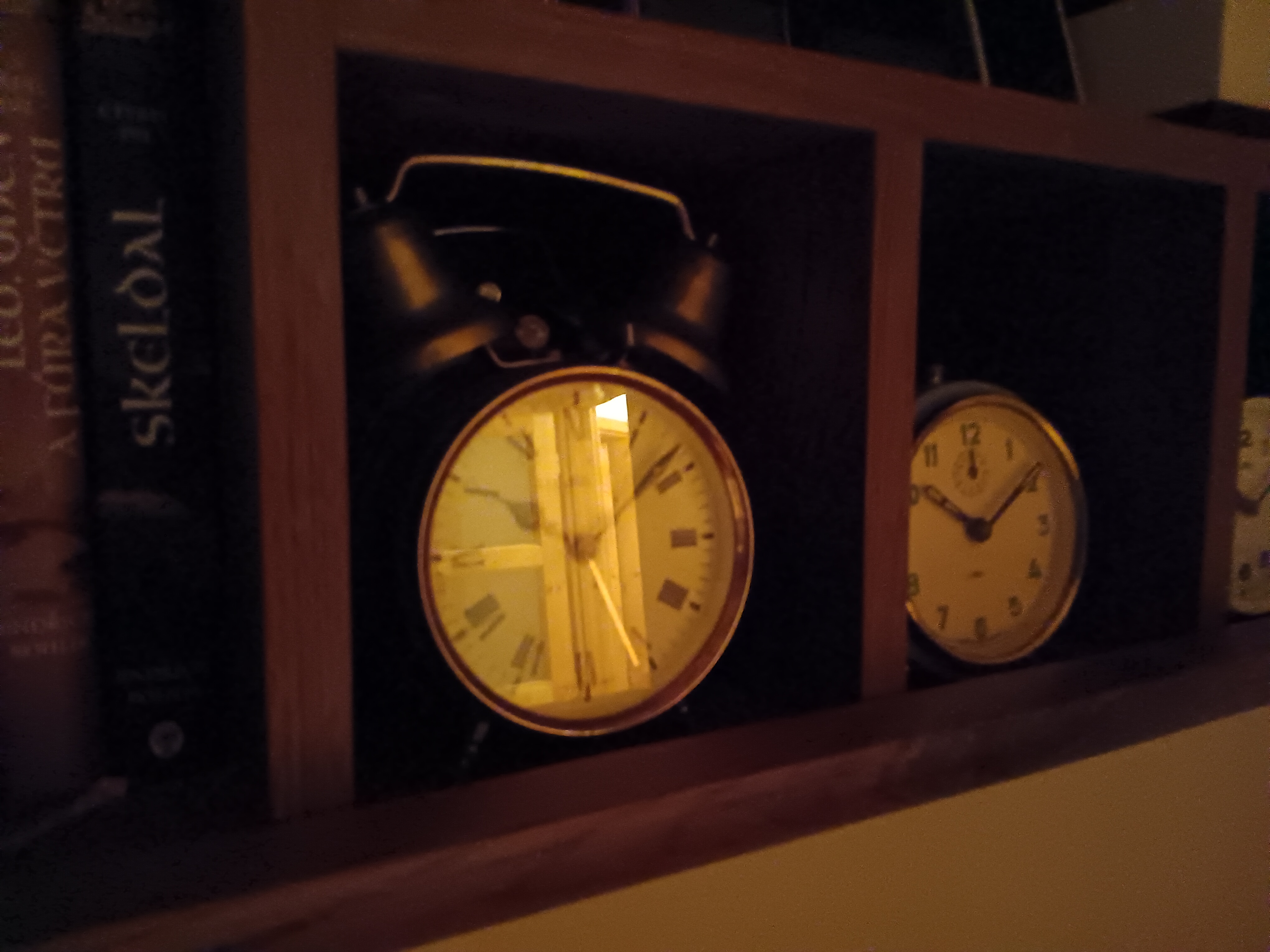 clocks on shelf night