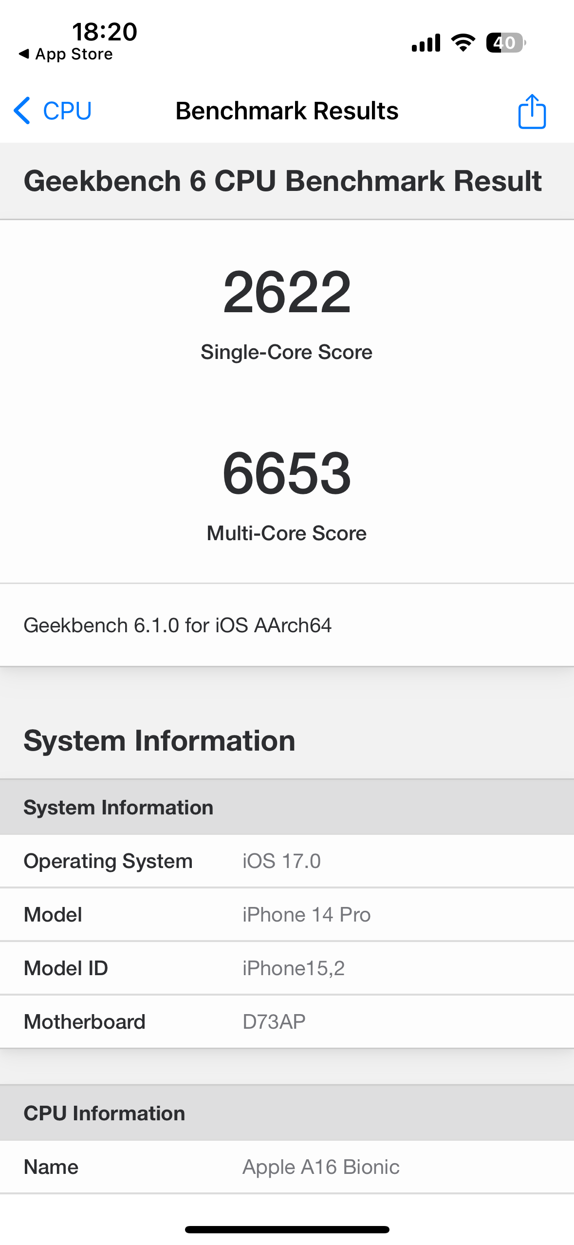 iPhone 14 Pro geekbench