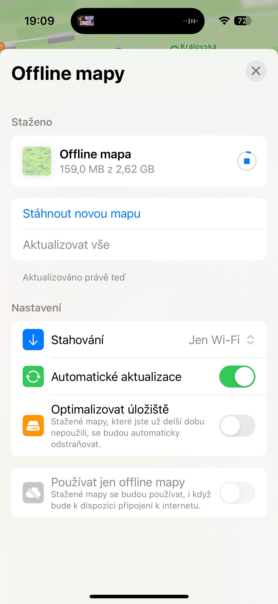 offline maps download screen