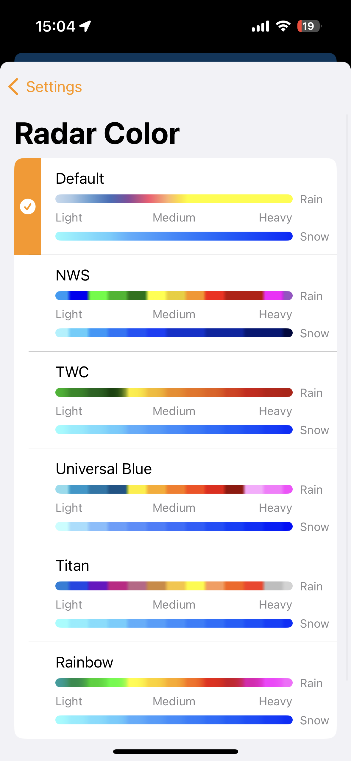 radar color settings