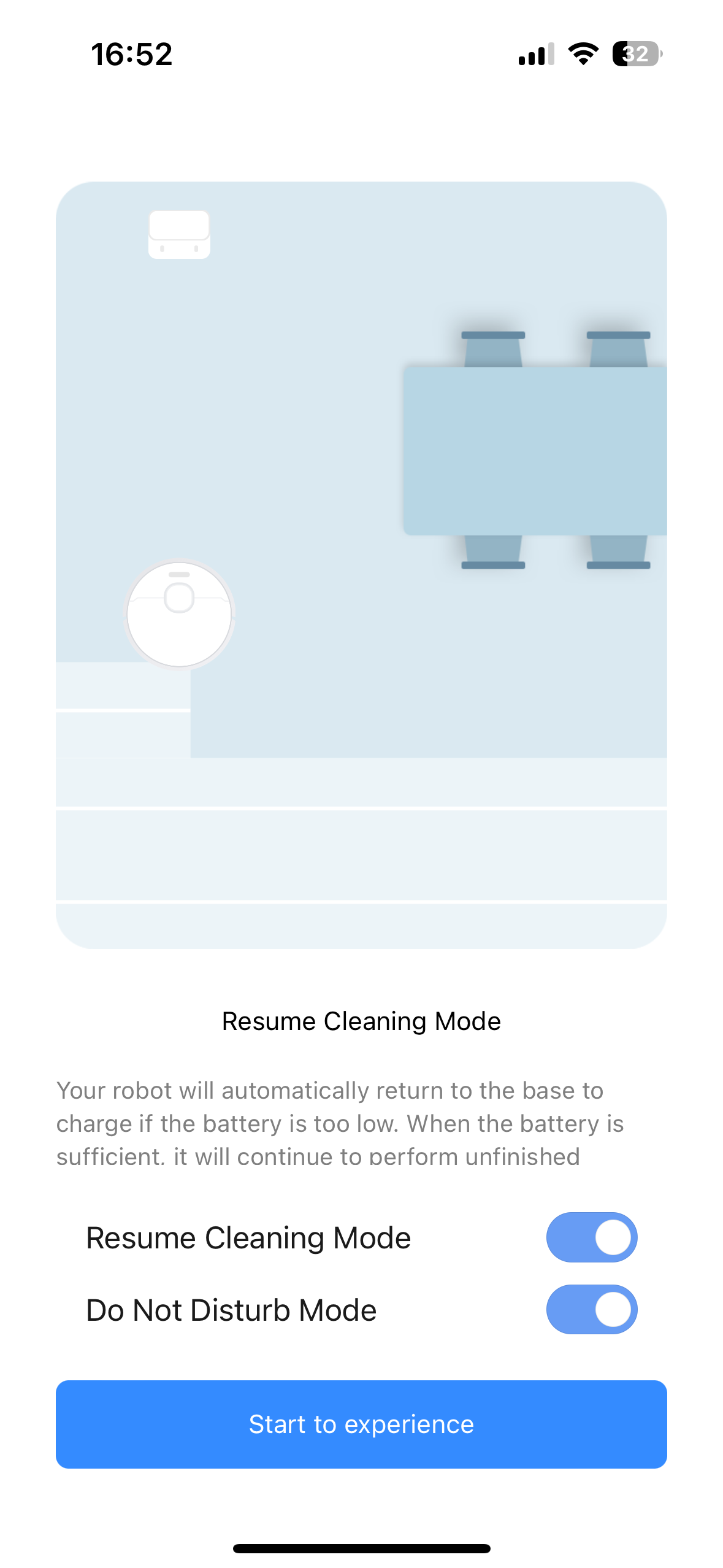 resume cleaning mode