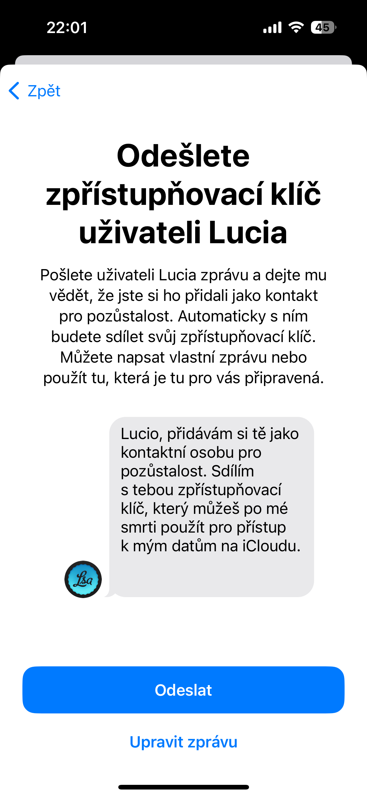 send access key message