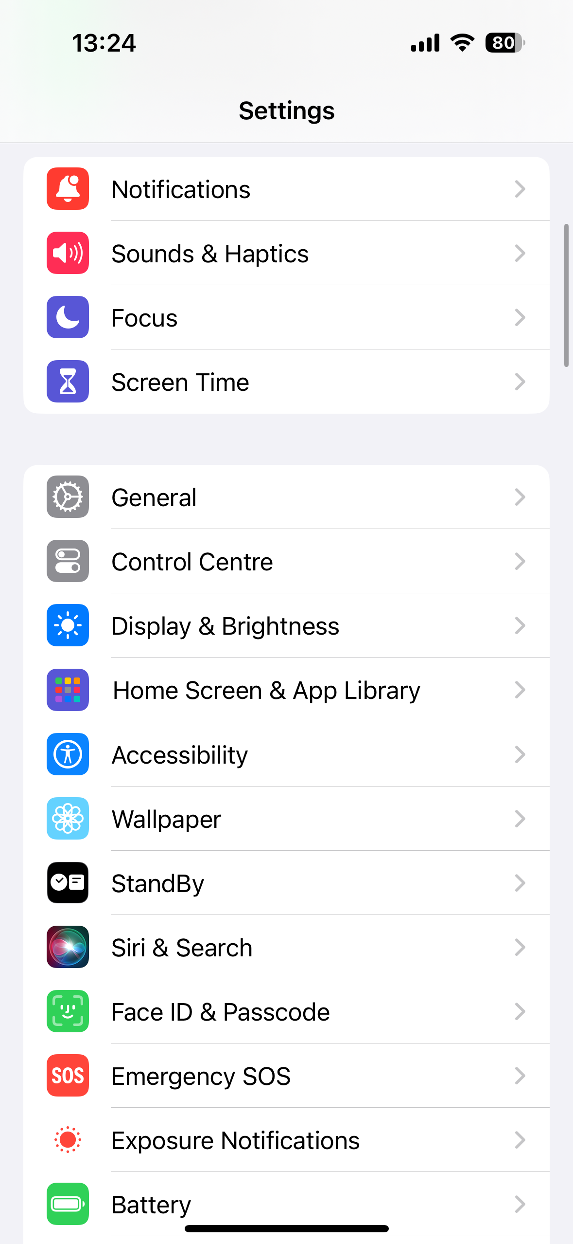 settings menu overview
