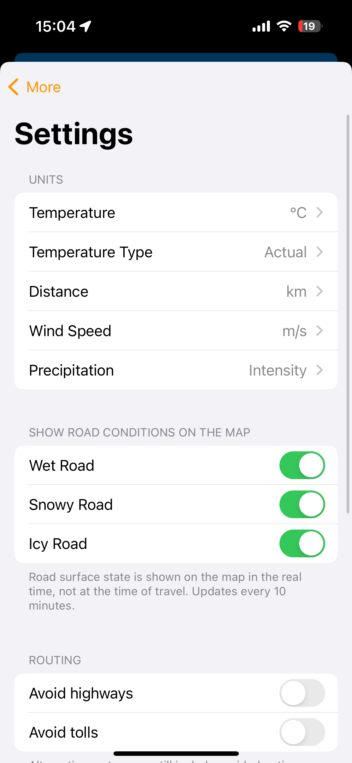 settings road conditions