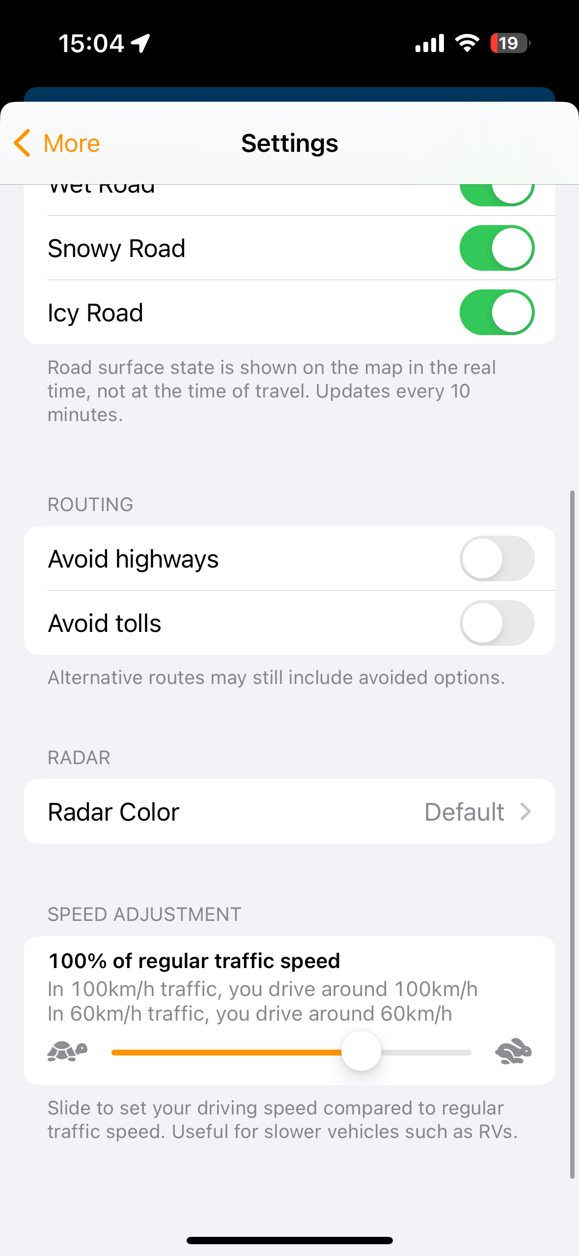 settings traffic speed