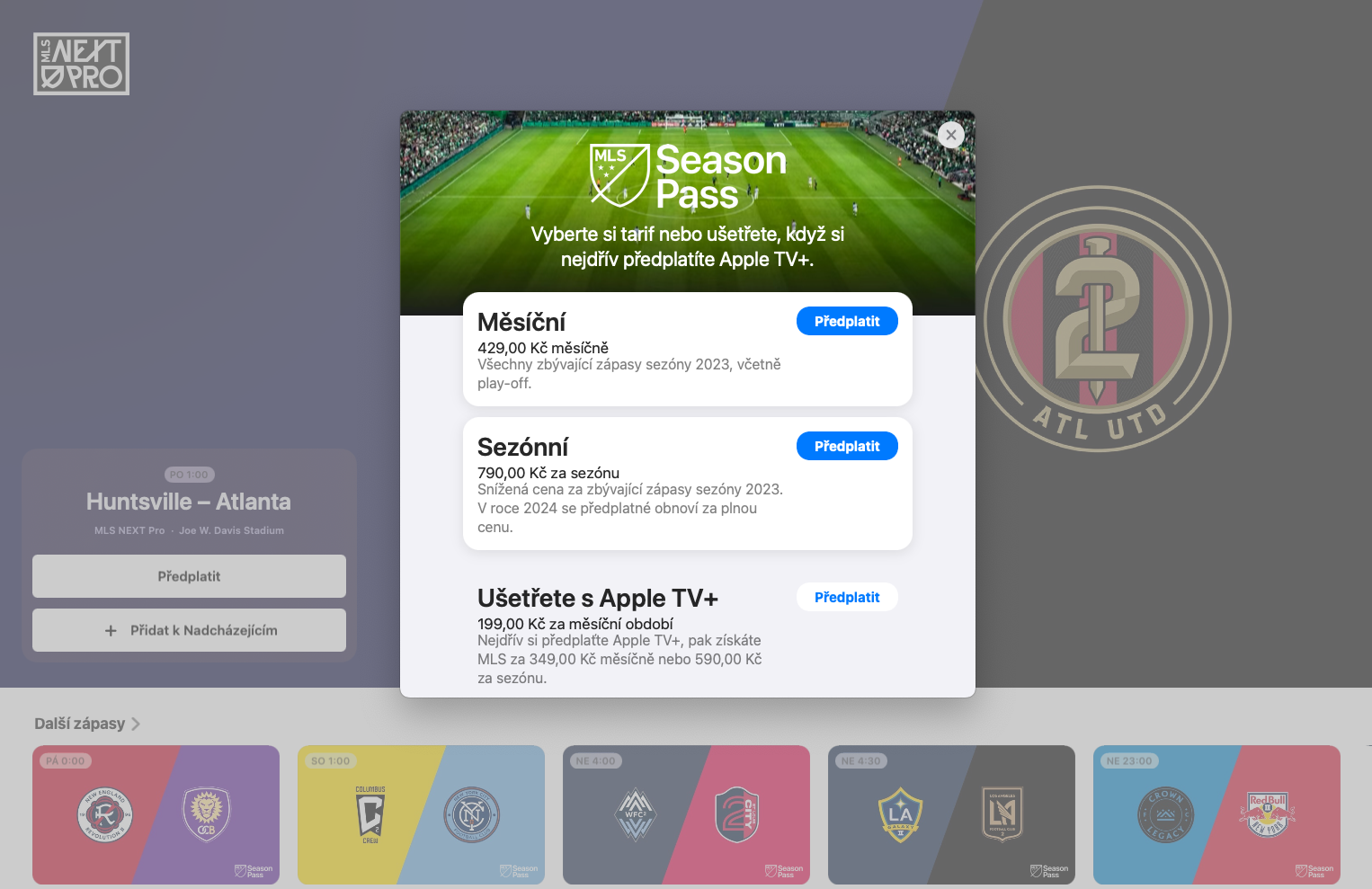 MLS Season Pass CZ screen Apple TV plus
