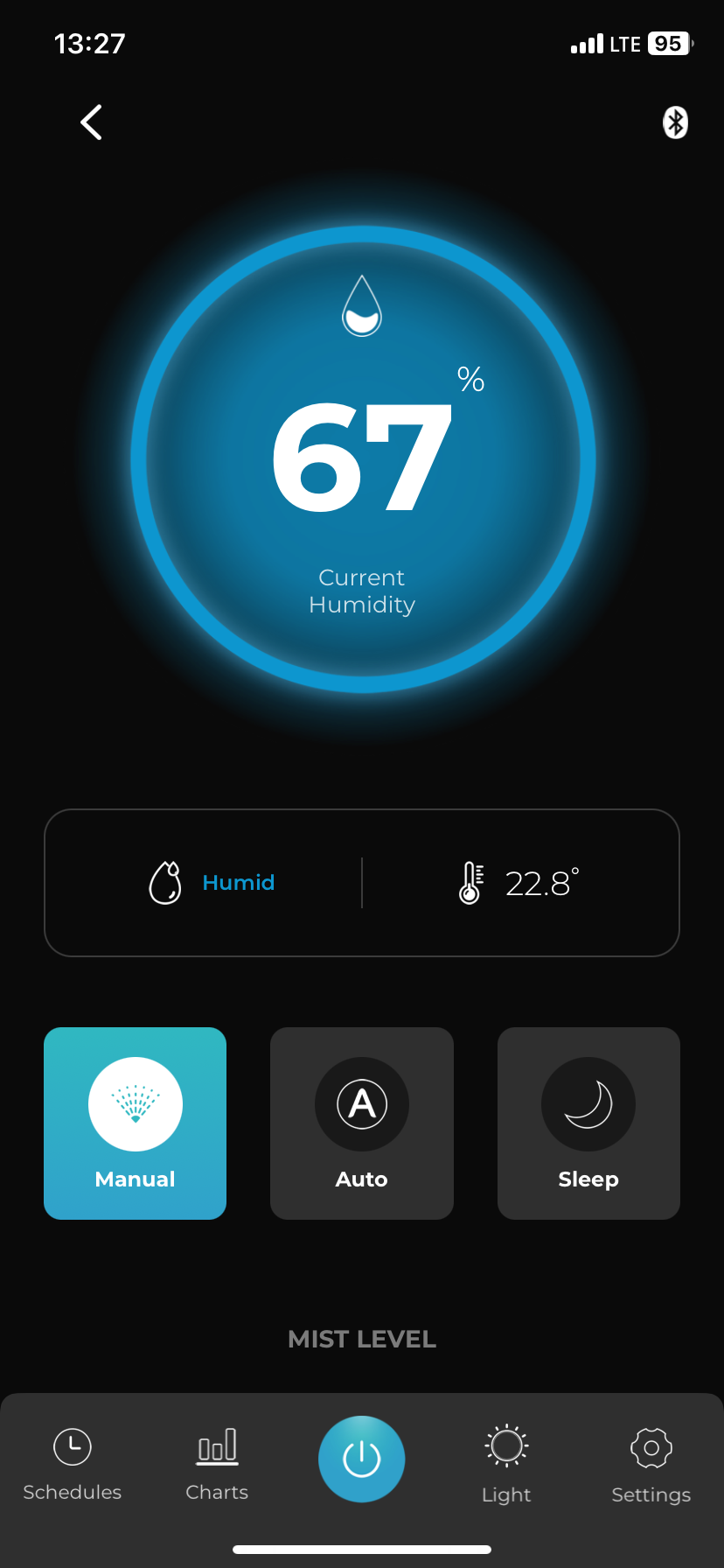 airversa humidifier humidity display