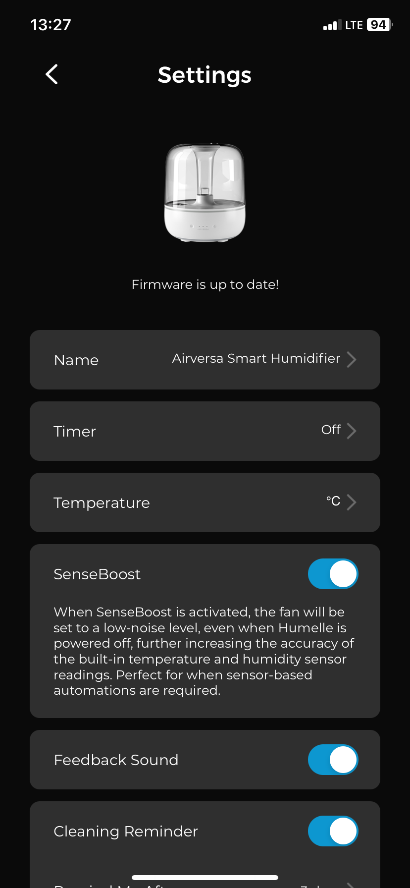 airversa humidifier settings