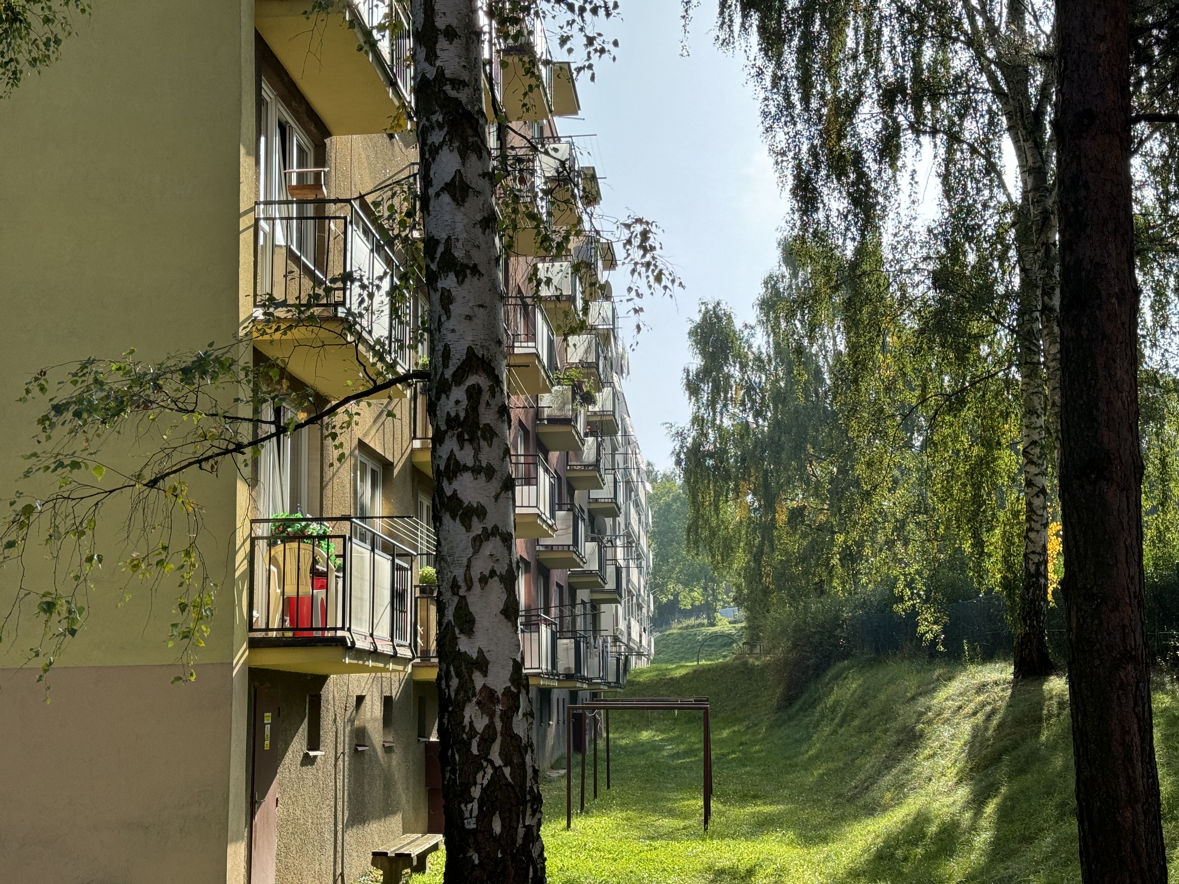 apartment building balconies closeup