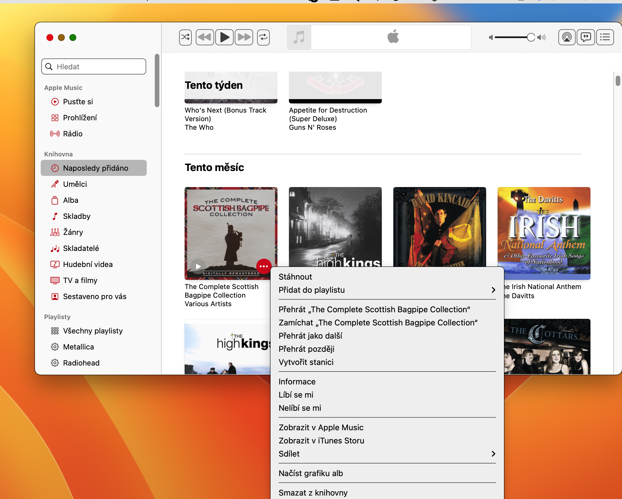 apple music library menu