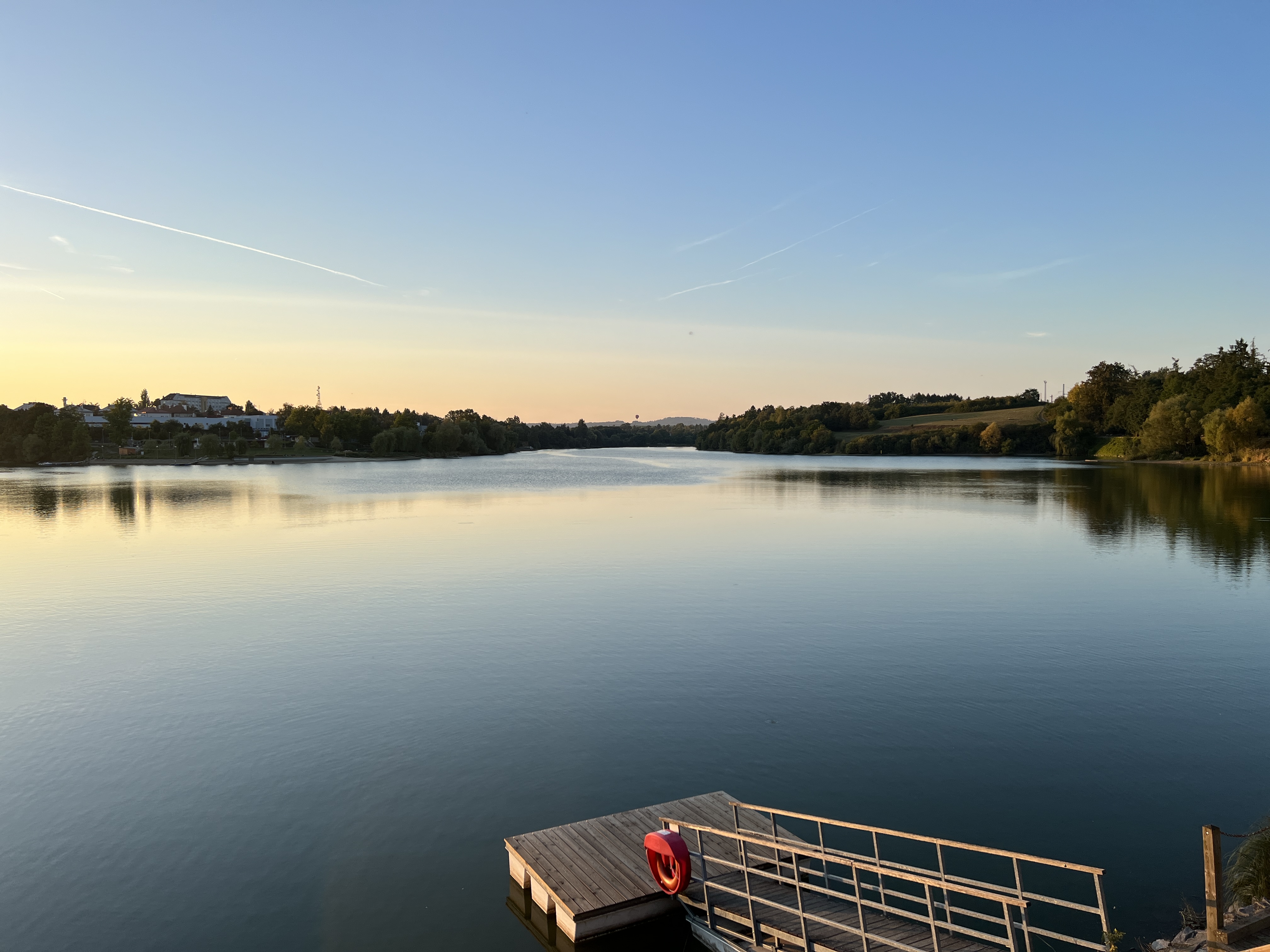 calm lake with dock