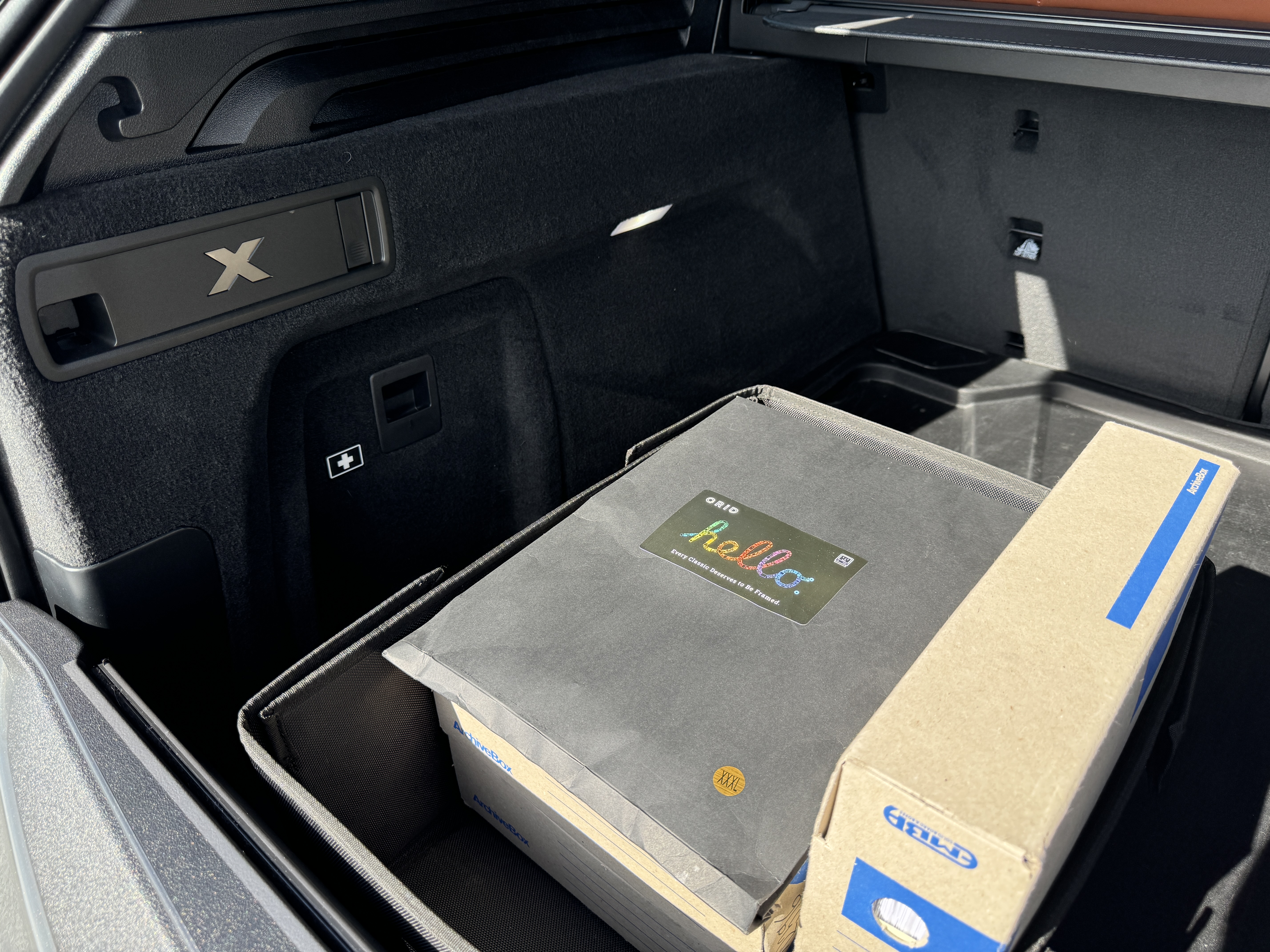 car trunk with boxes