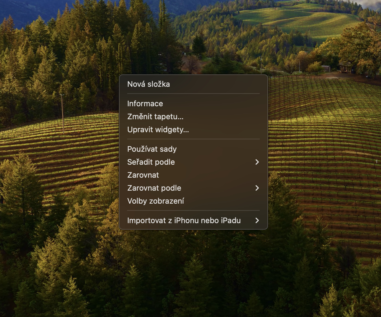 context menu over forest
