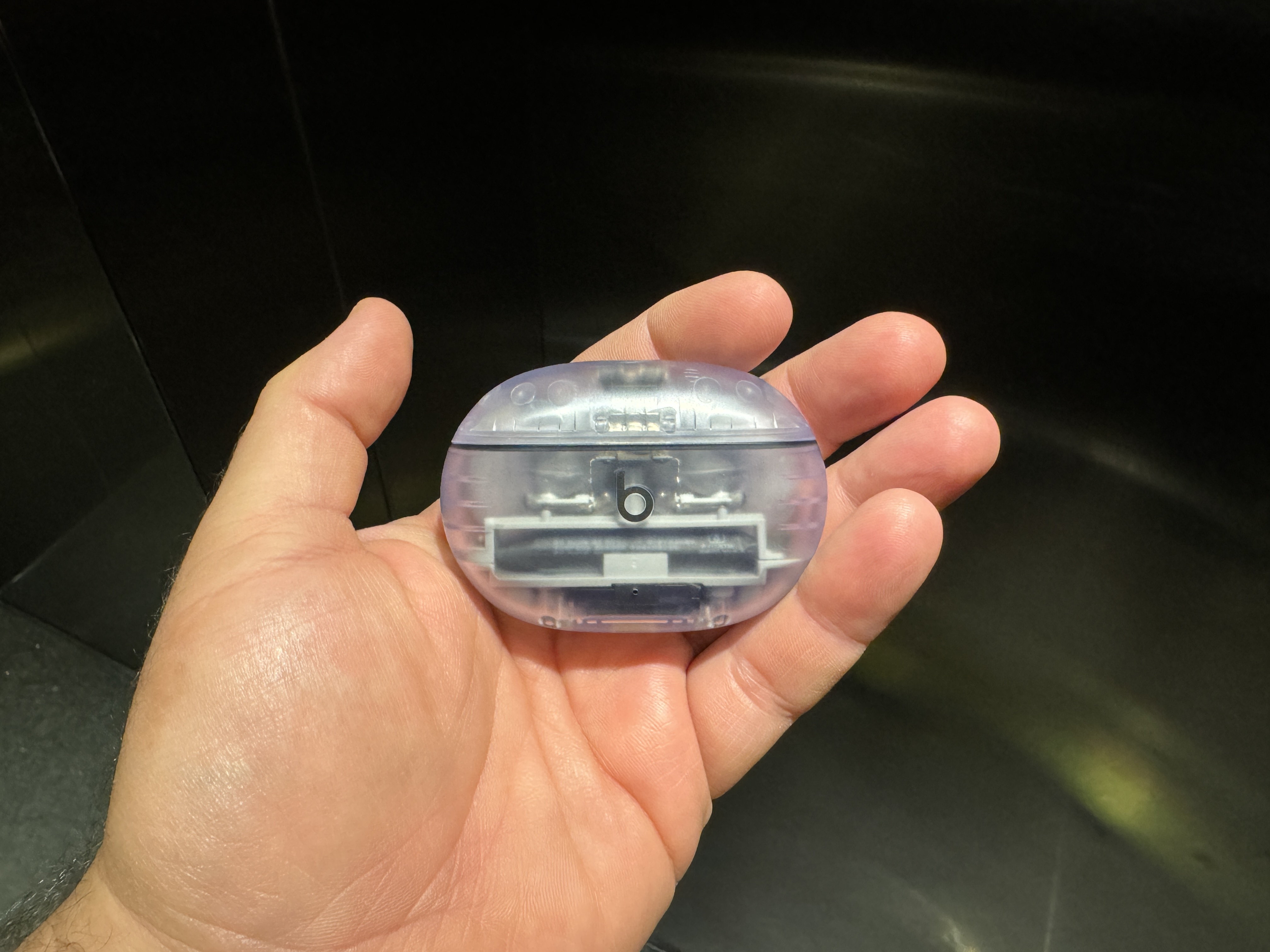 hand holding earbuds case