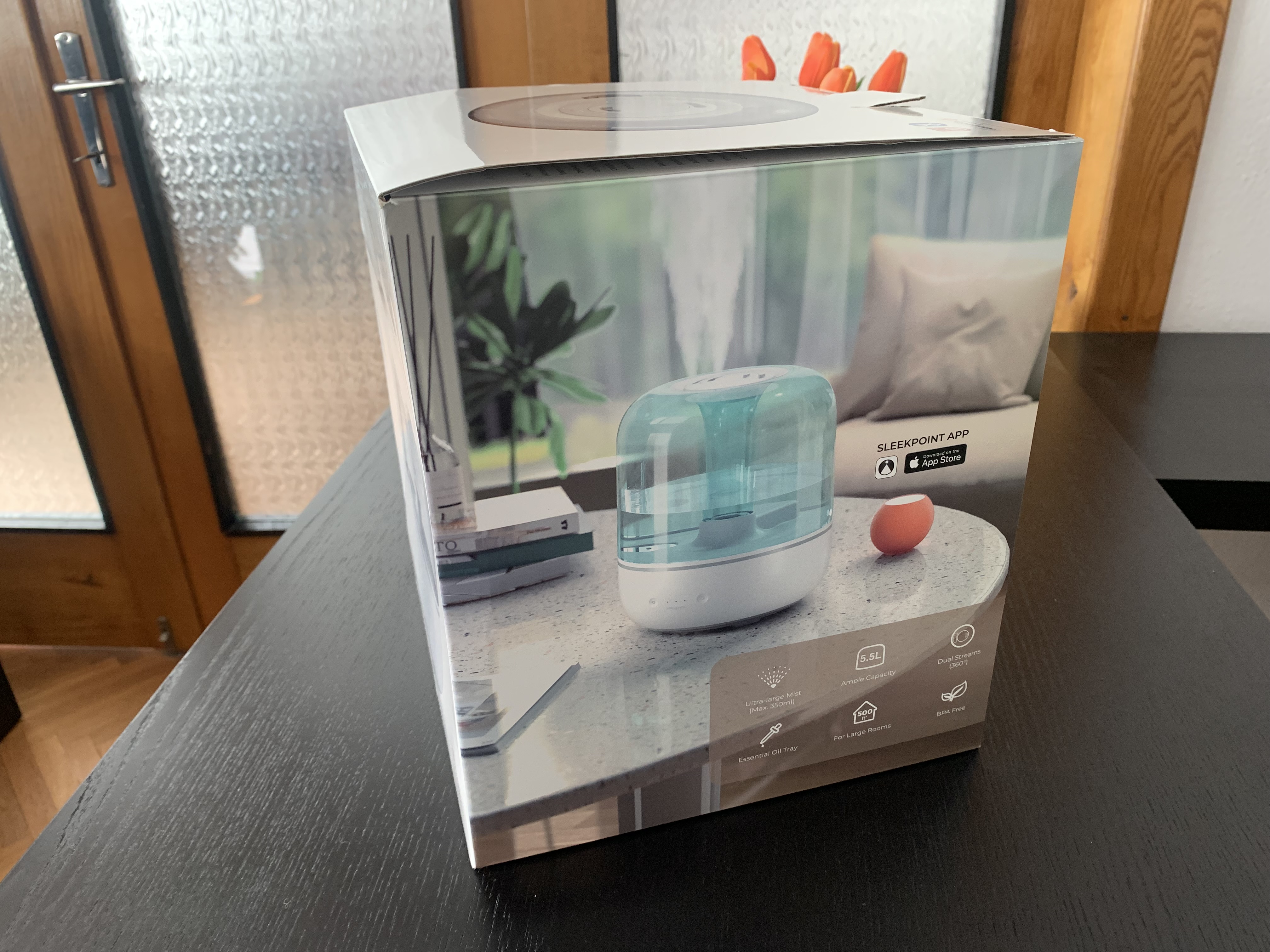 humidifier packaging on table