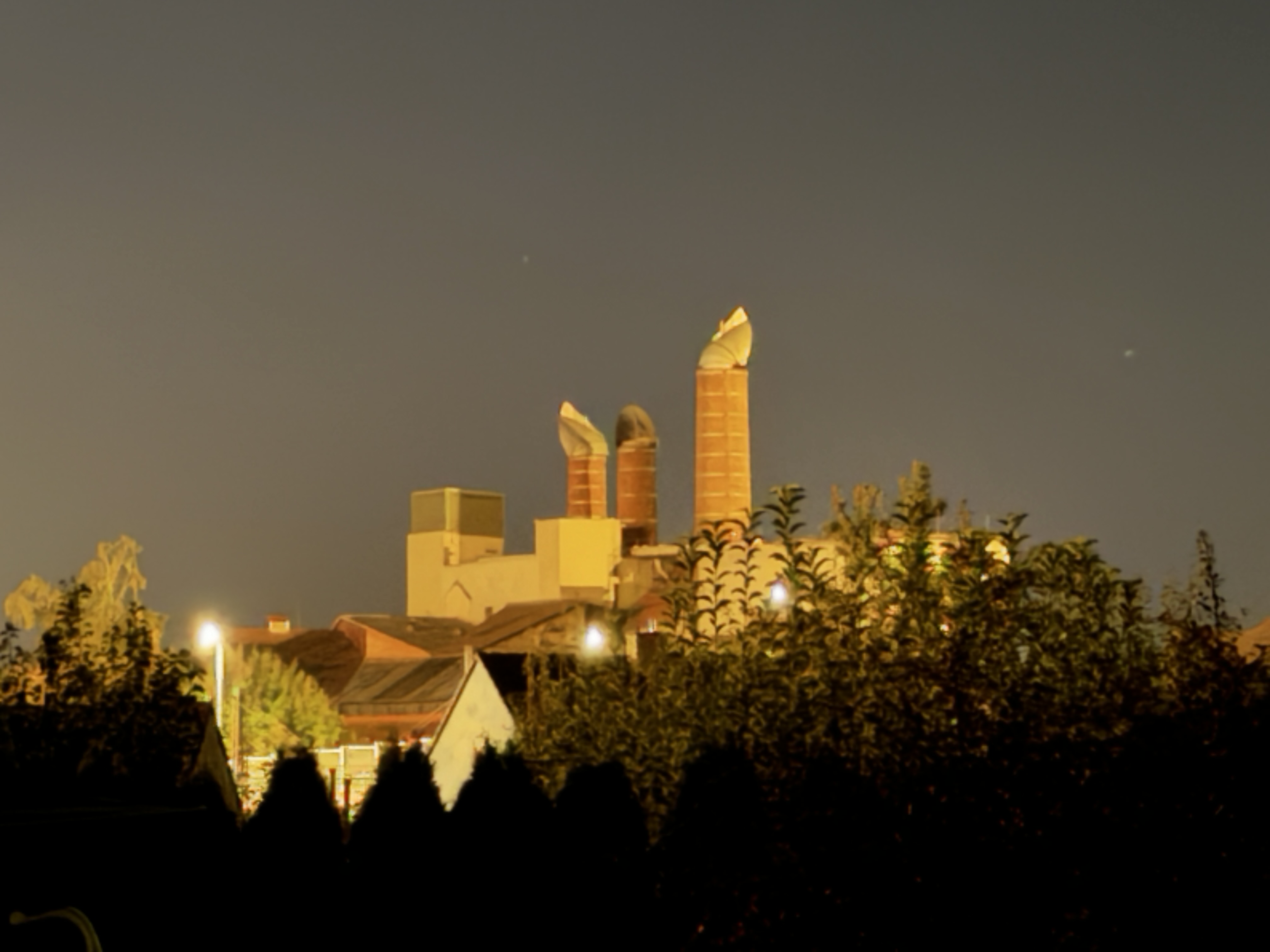 industrial buildings at night