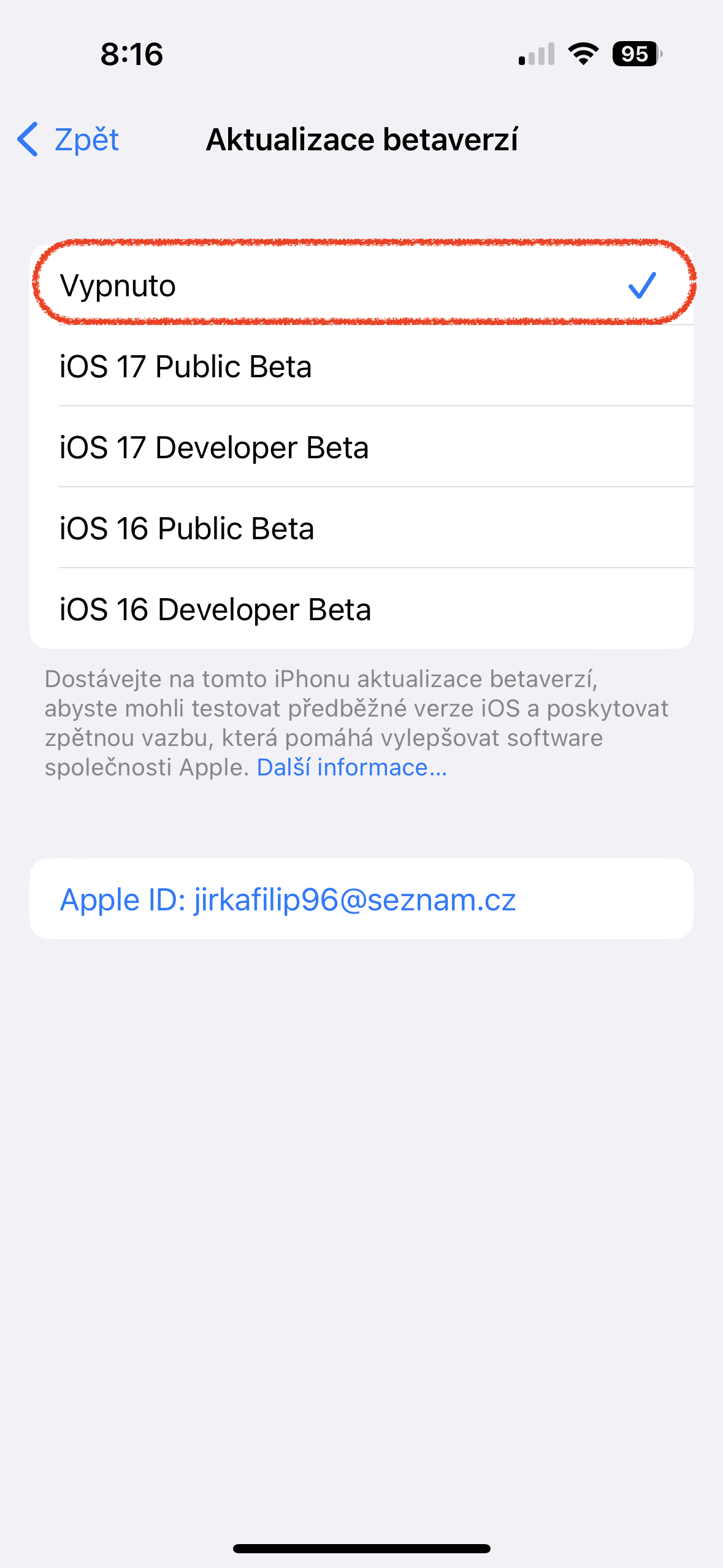 ios beta version selected