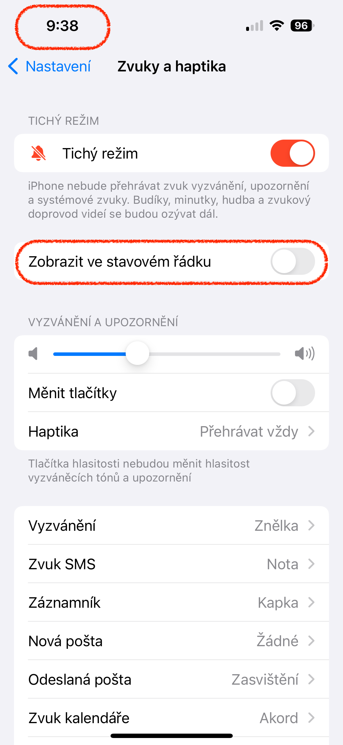 iphone sounds and haptics settings toggle