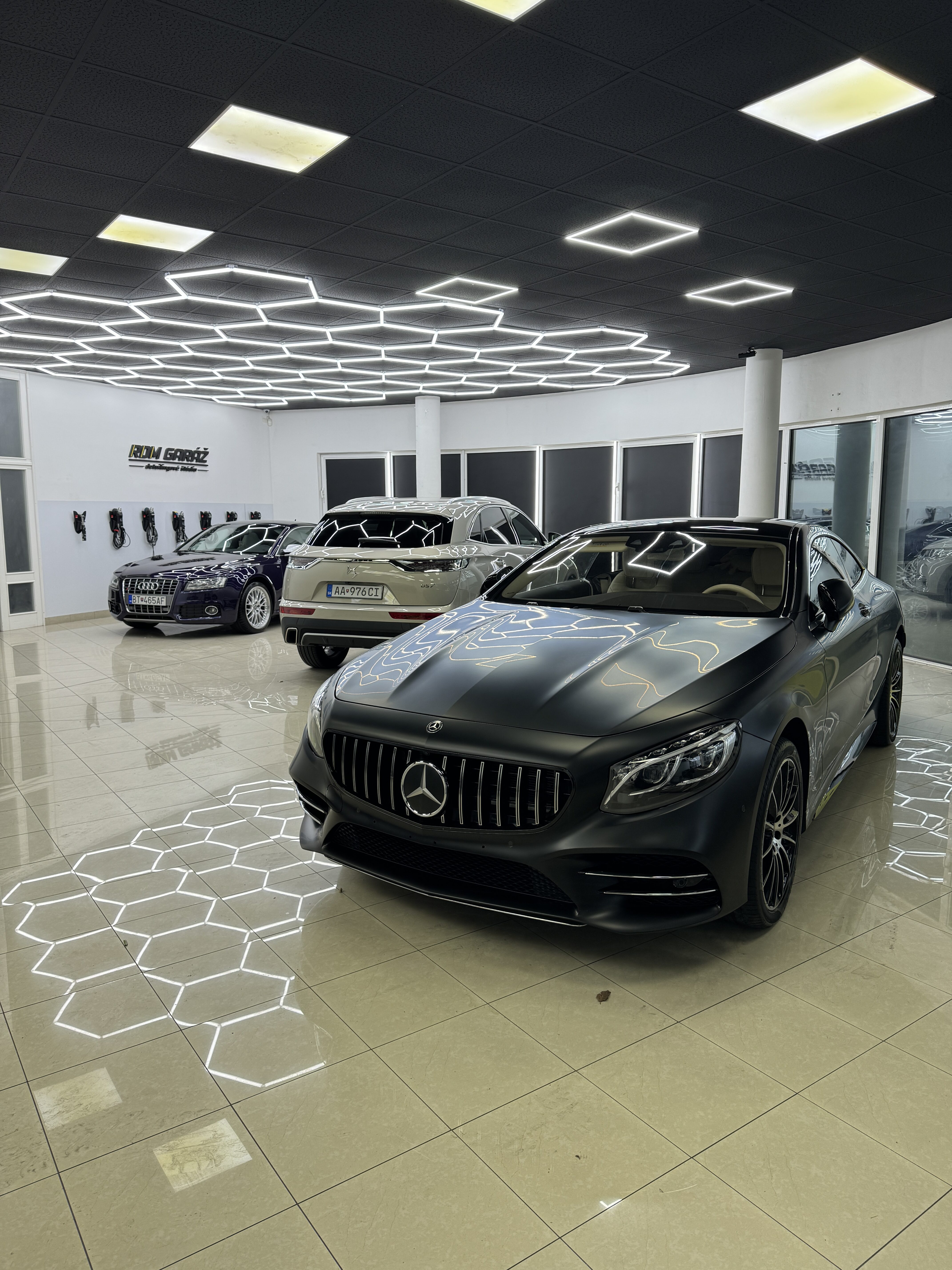 luxury cars in showroom