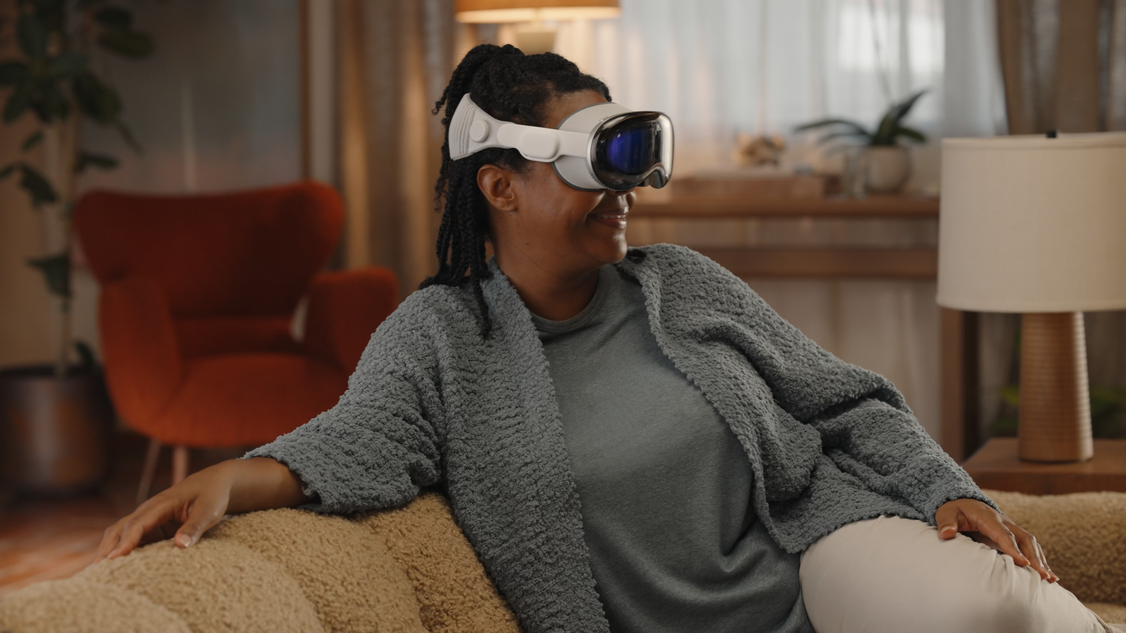 person smiling wearing vr headset