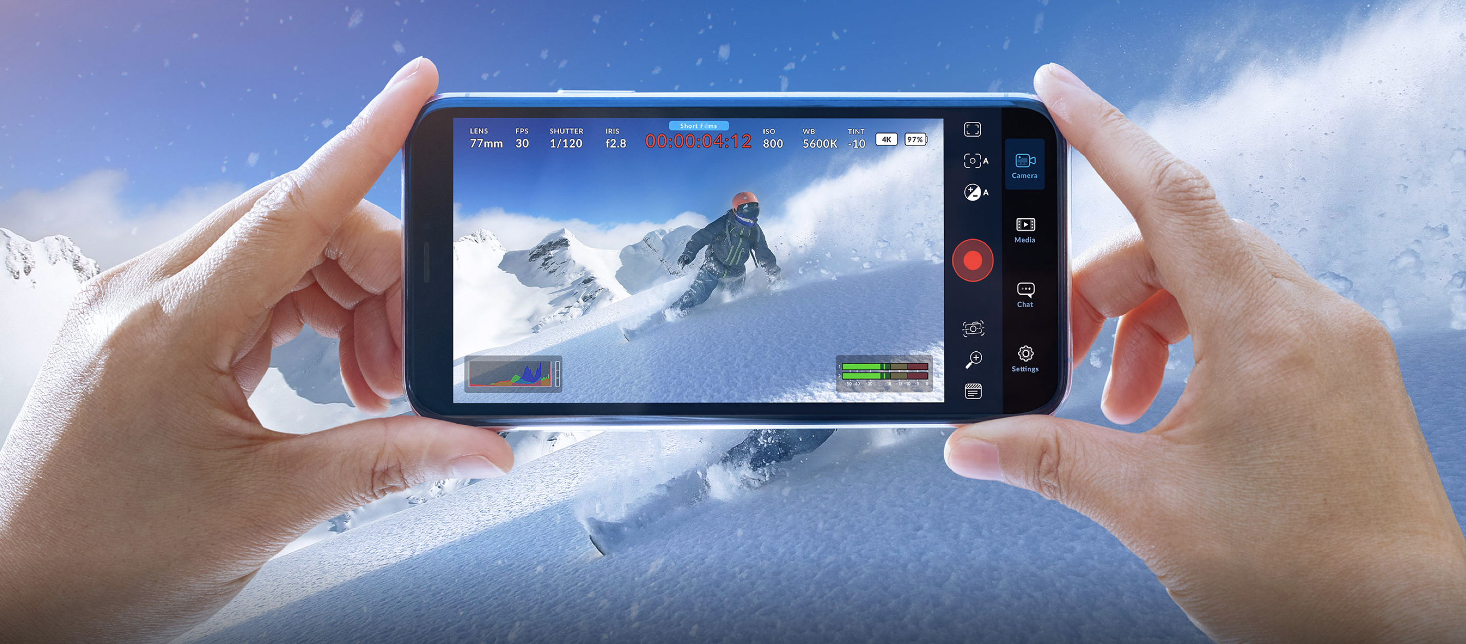 recording snowboarder smartphone