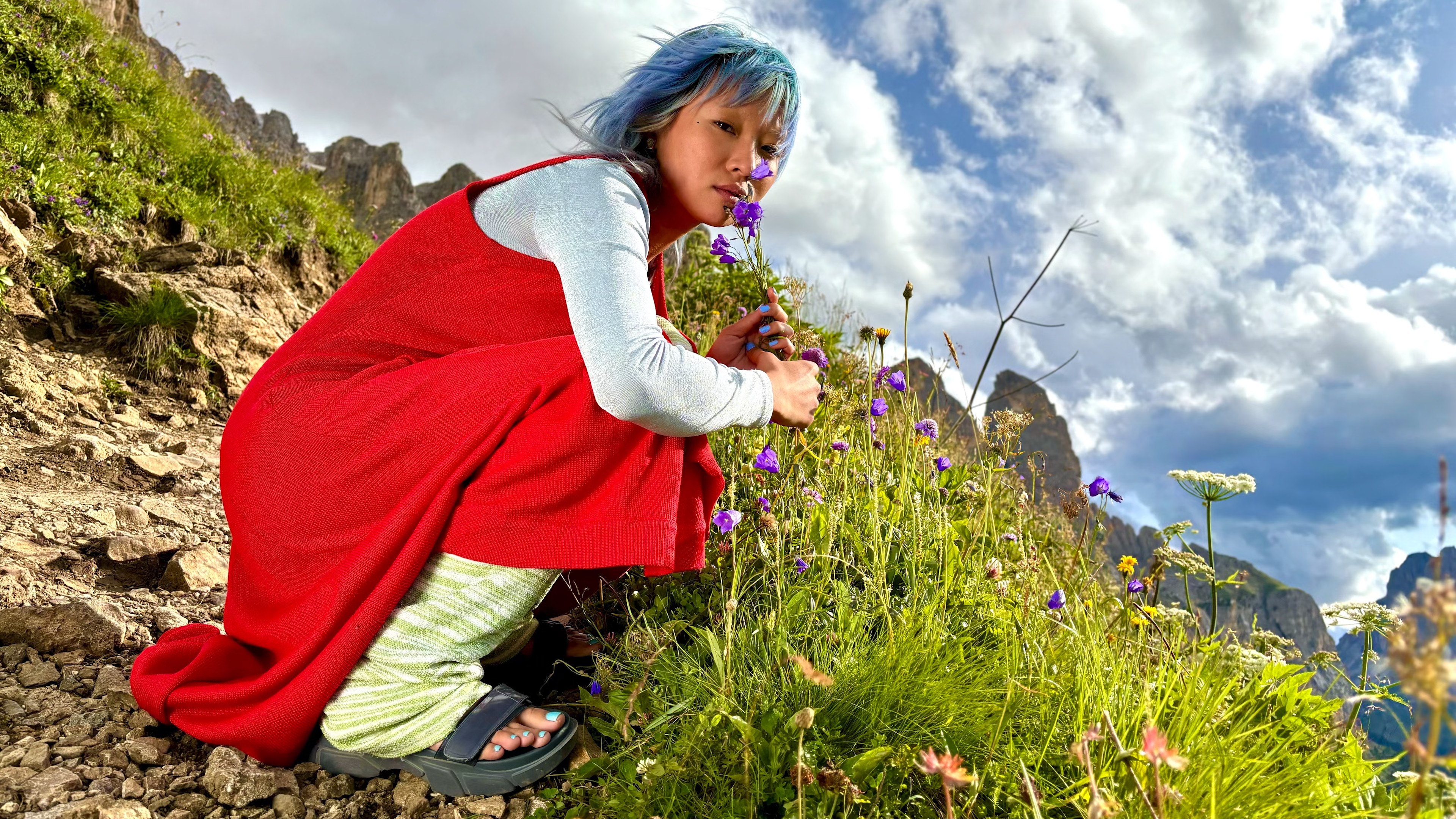 woman in red dress nature