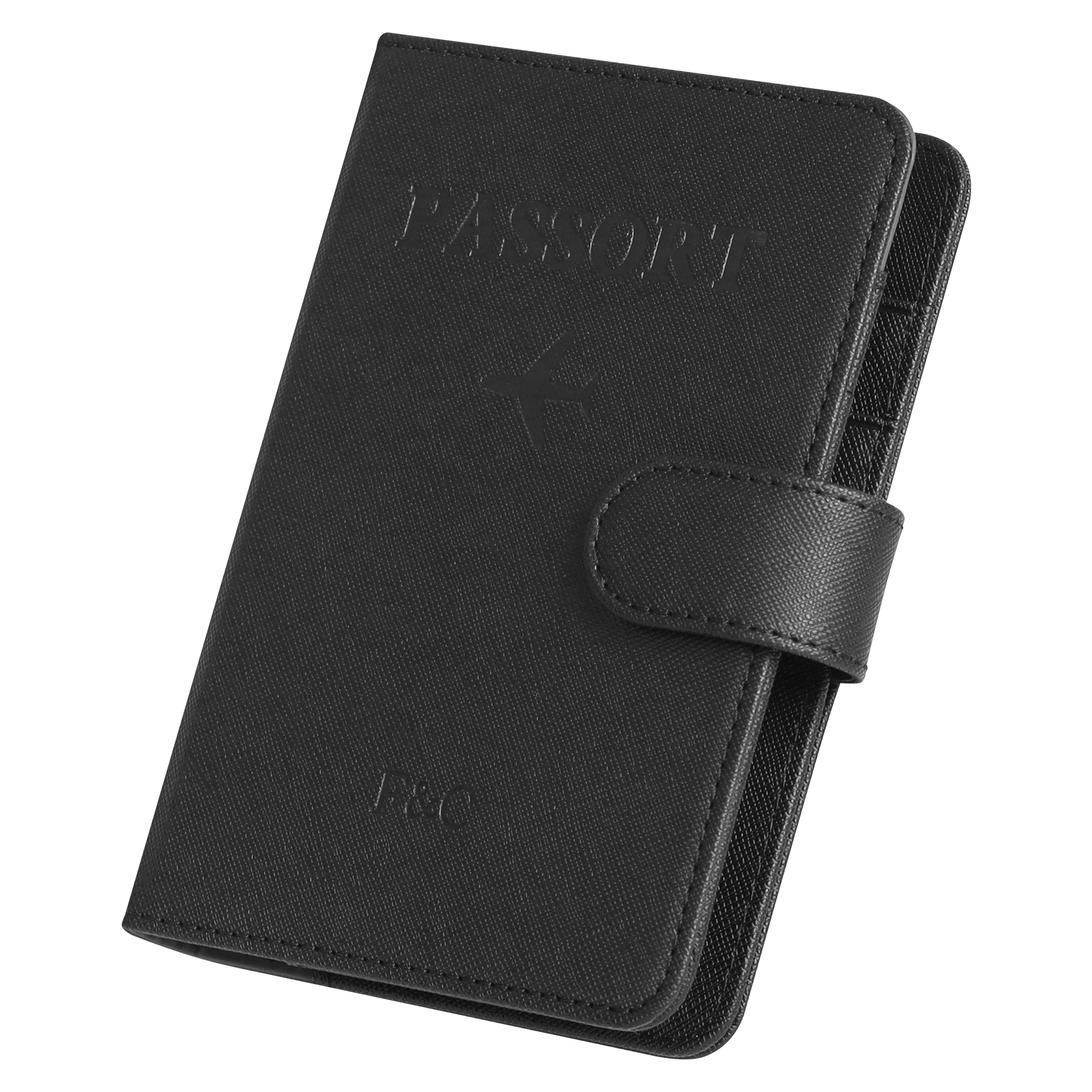 angled black passport holder