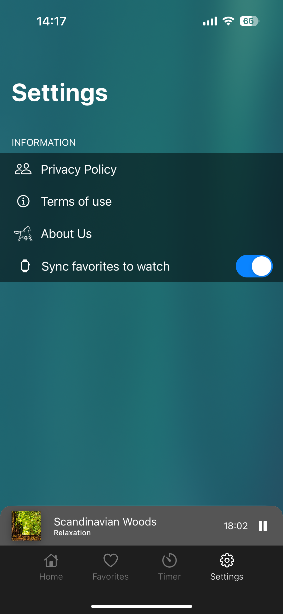 app settings screen