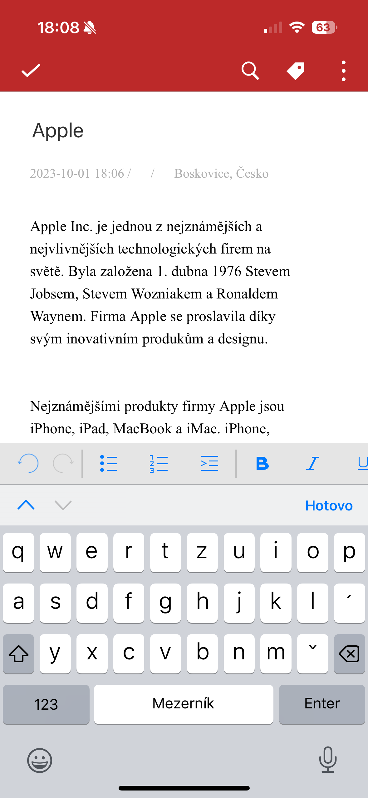 apple note entry