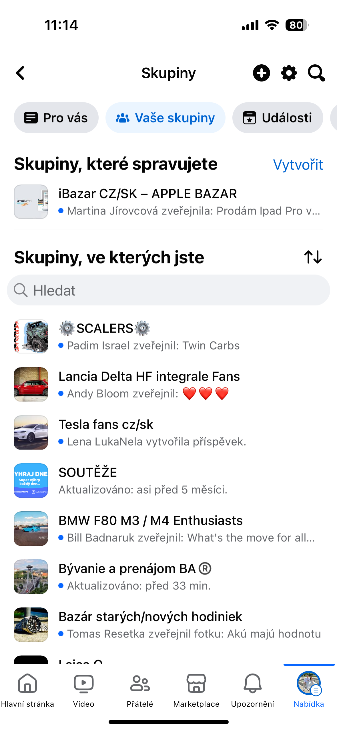 groups management screen