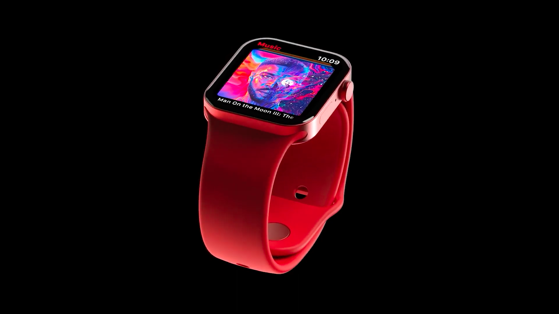 red smartwatch music display