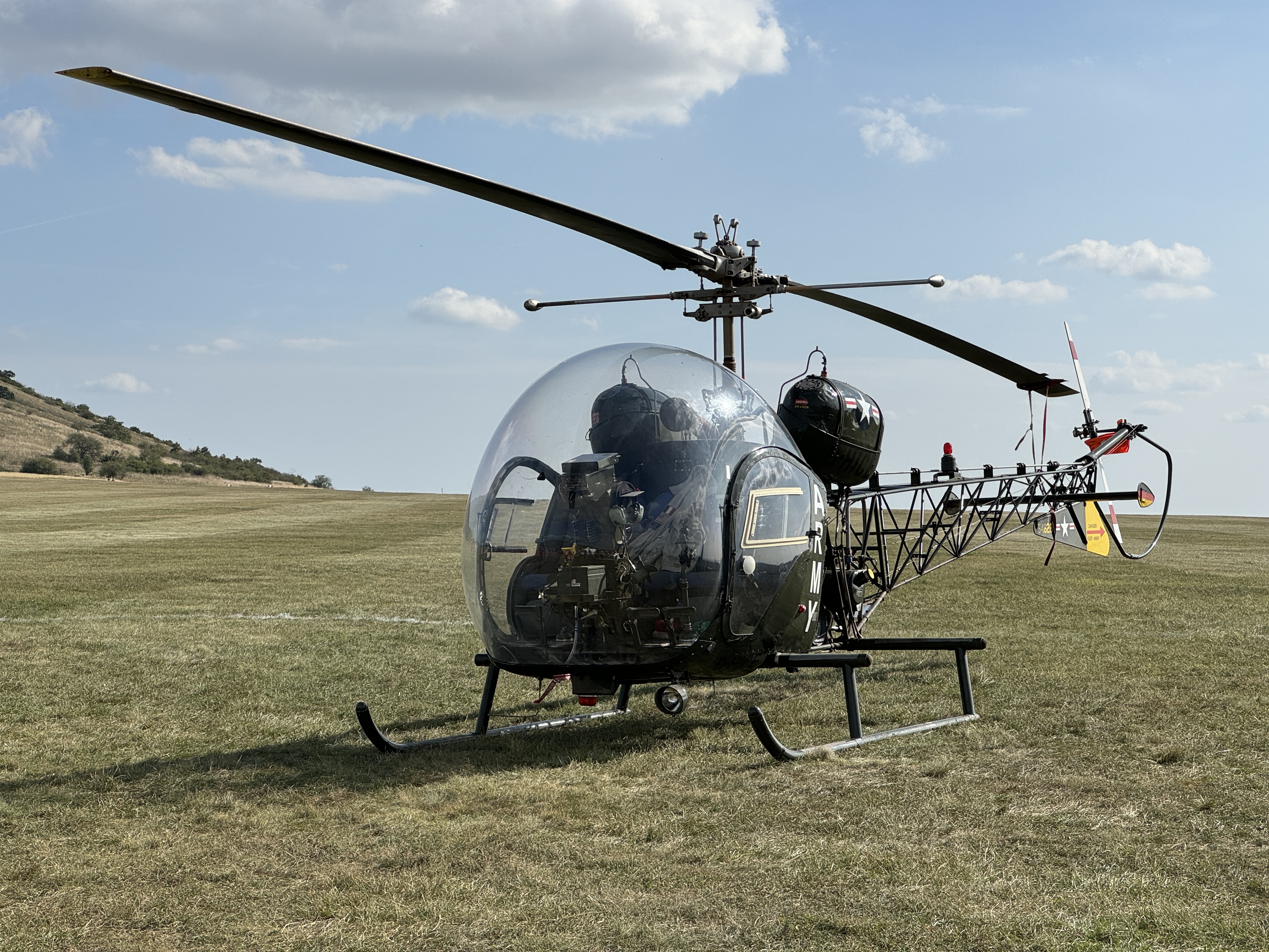 vintage helicopter on field