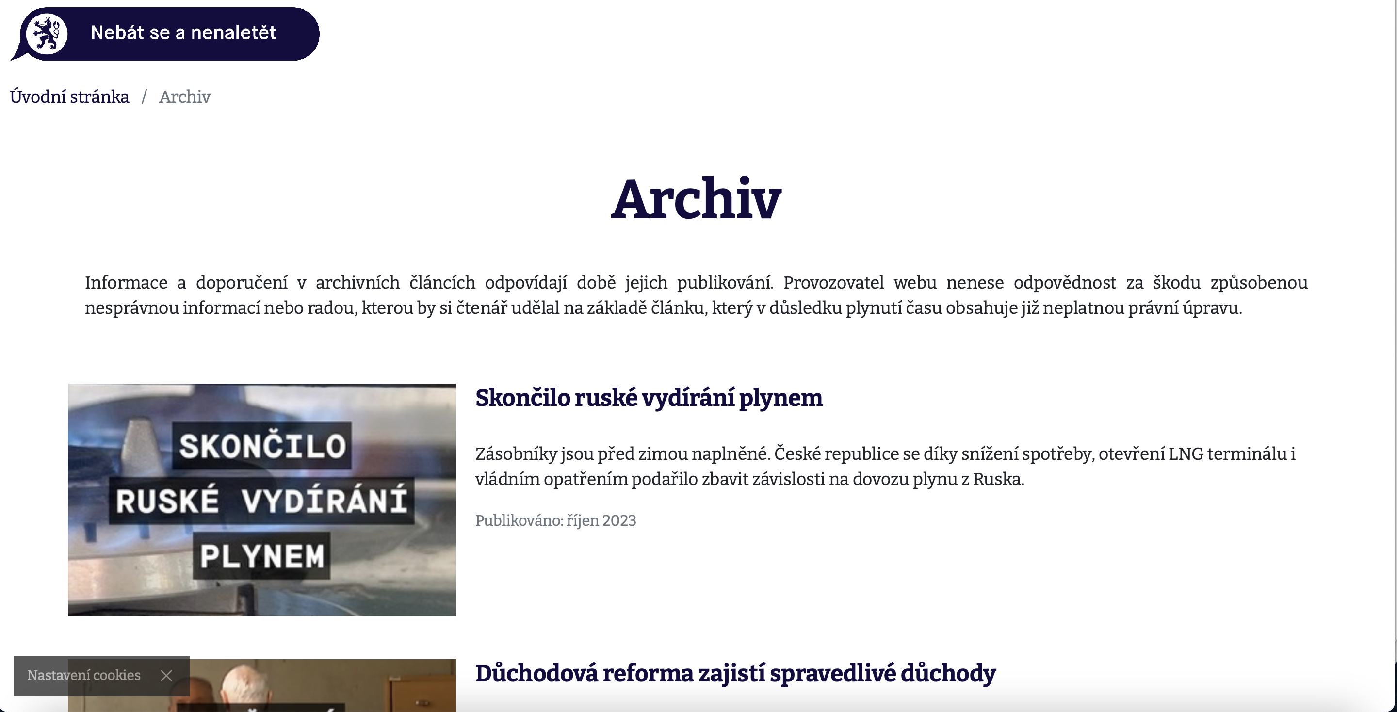 archive page with russian gas news