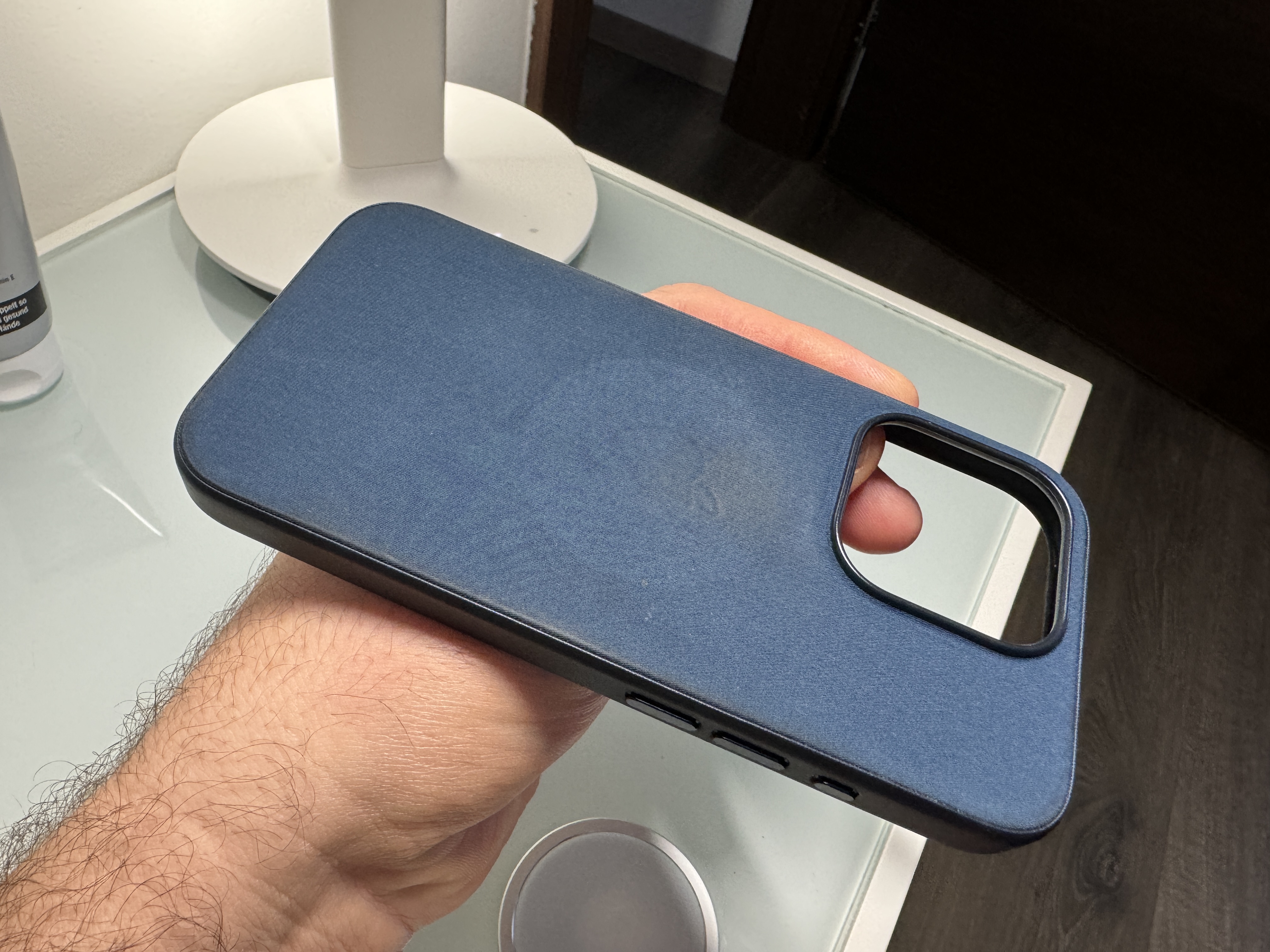 blue phone case on table