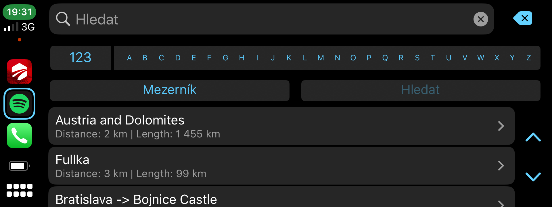car navigation search results