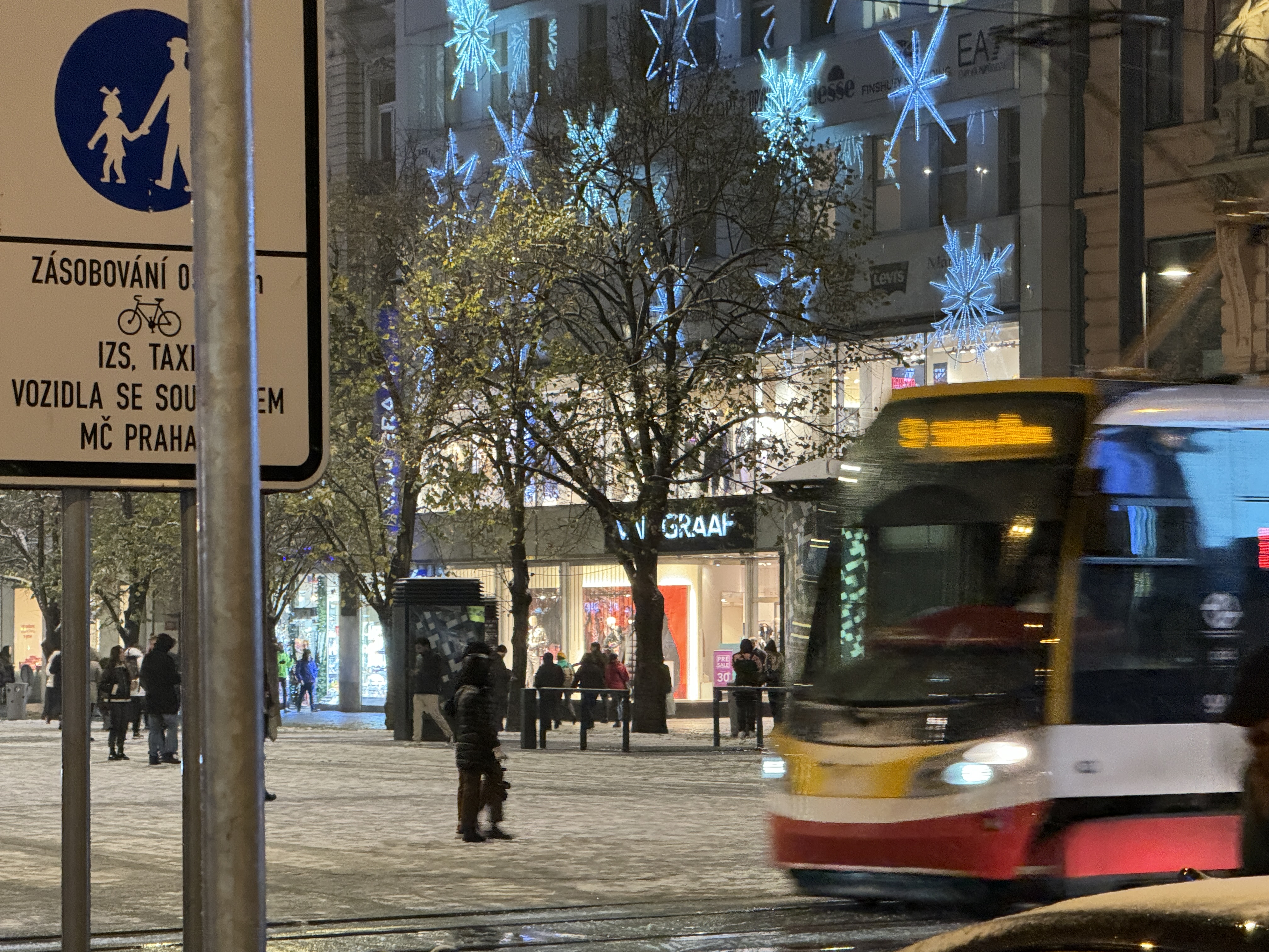 city street tram night lights