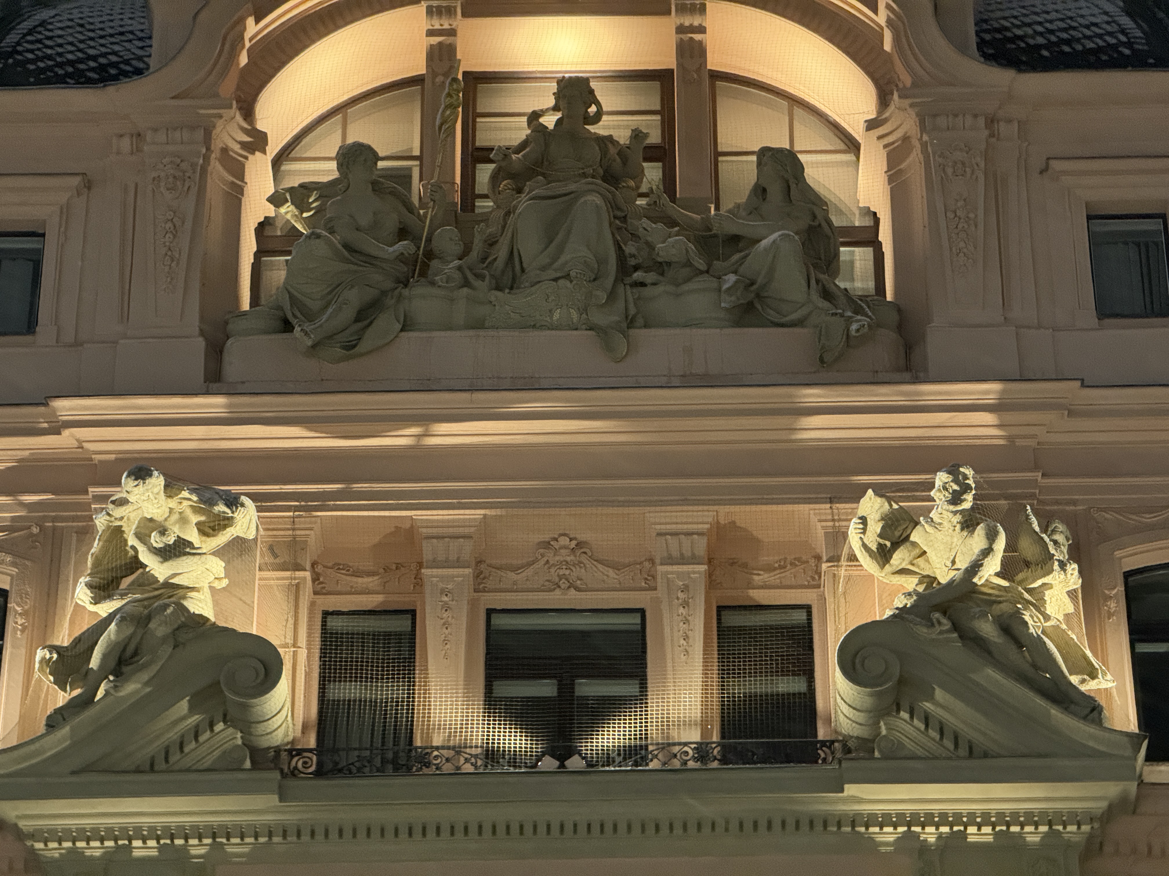 closeup building sculptures night