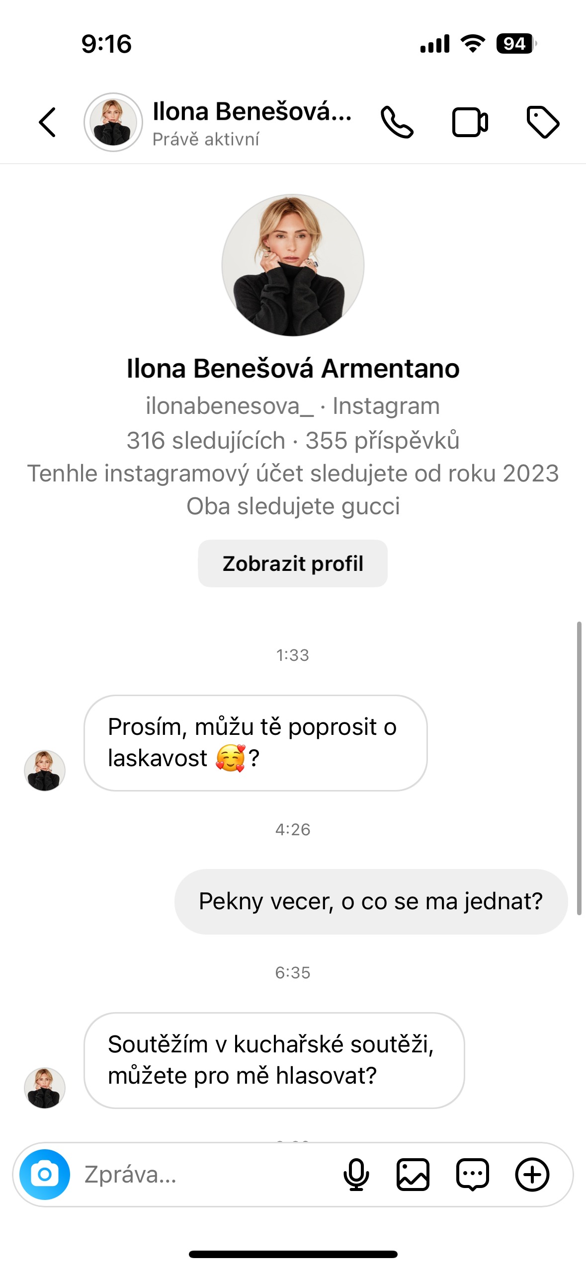 instagram chat interface