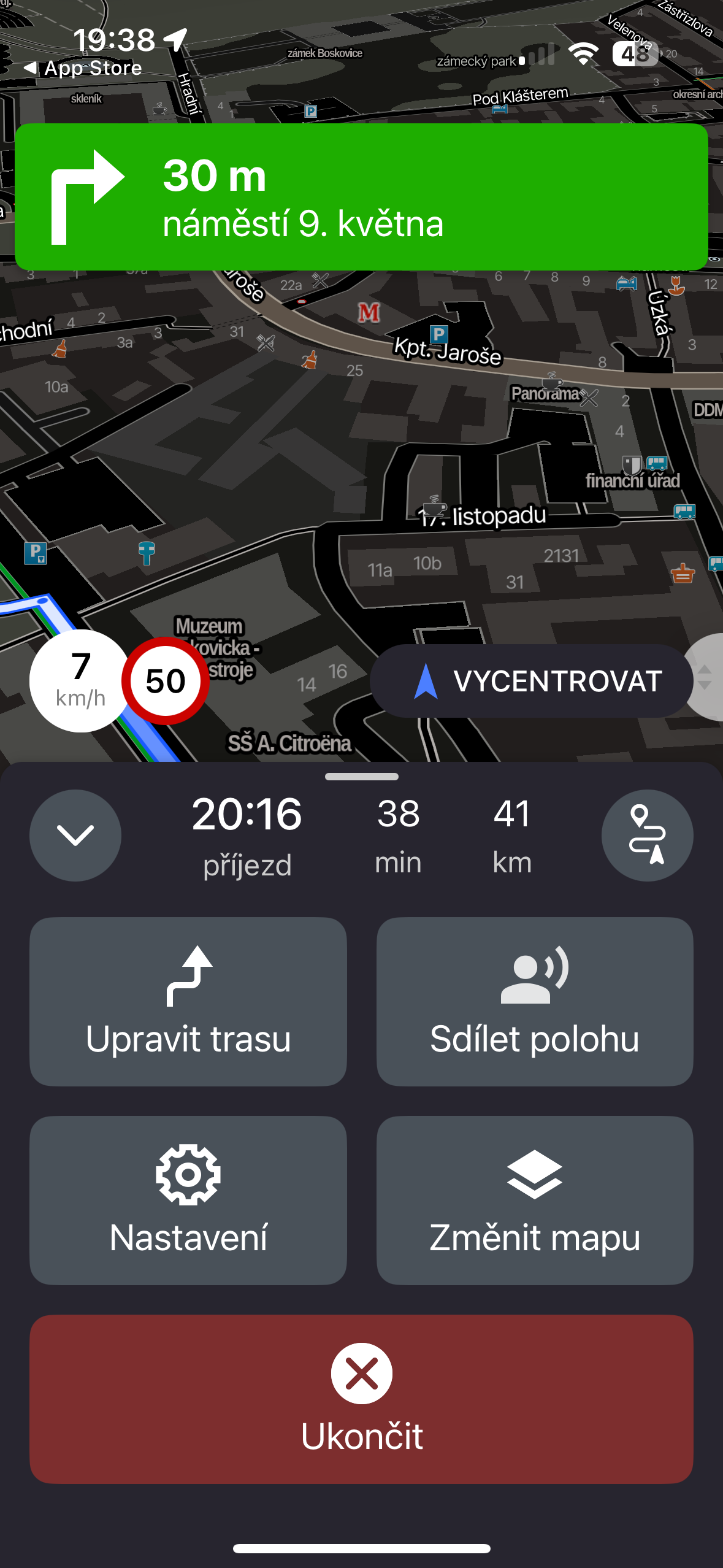 mapy cz navigation route