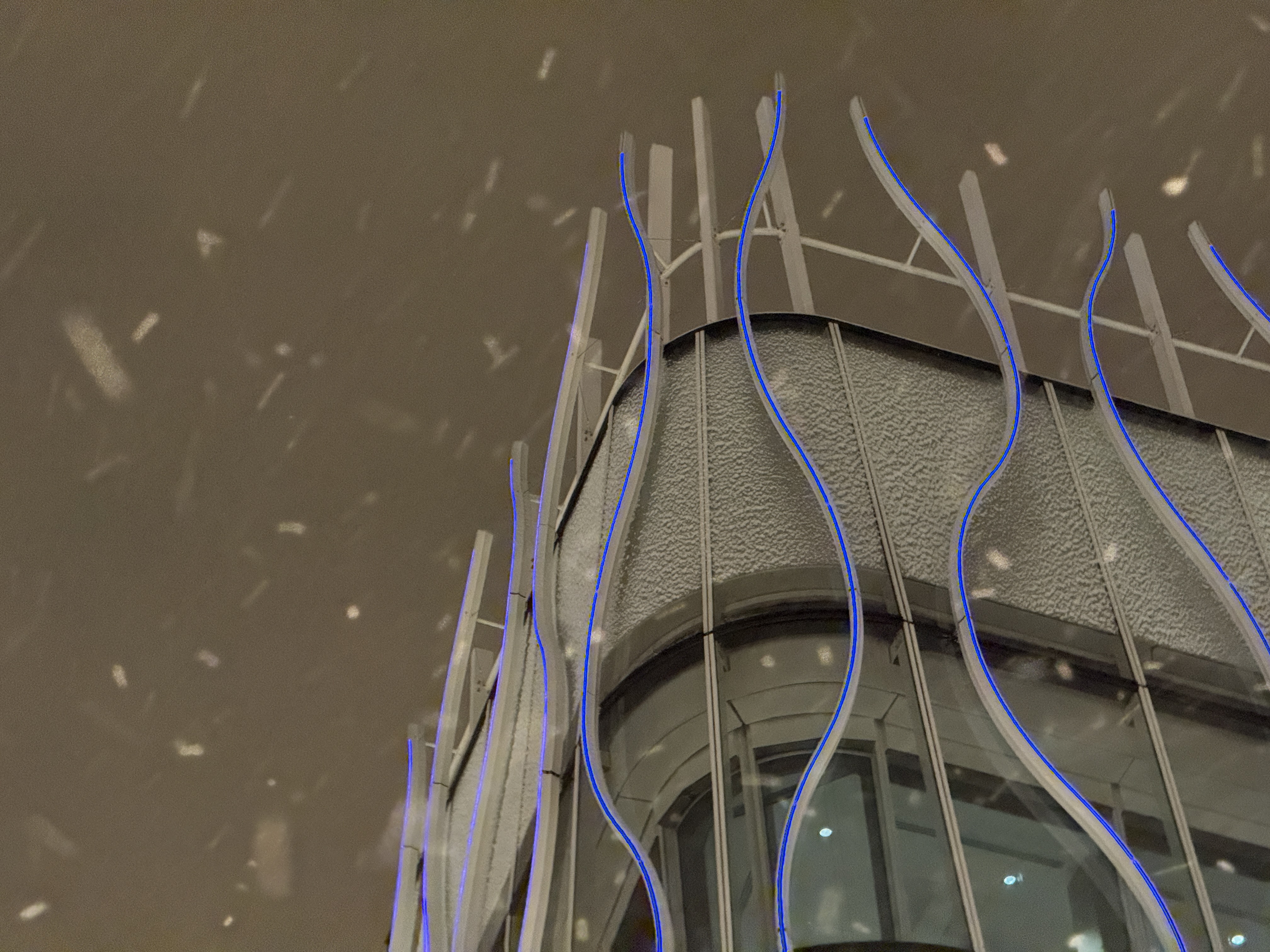 modern building snowy night