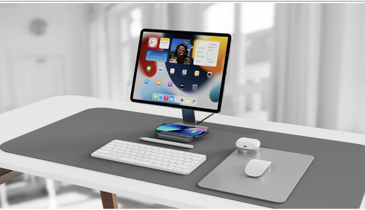 modern desk setup with ipad