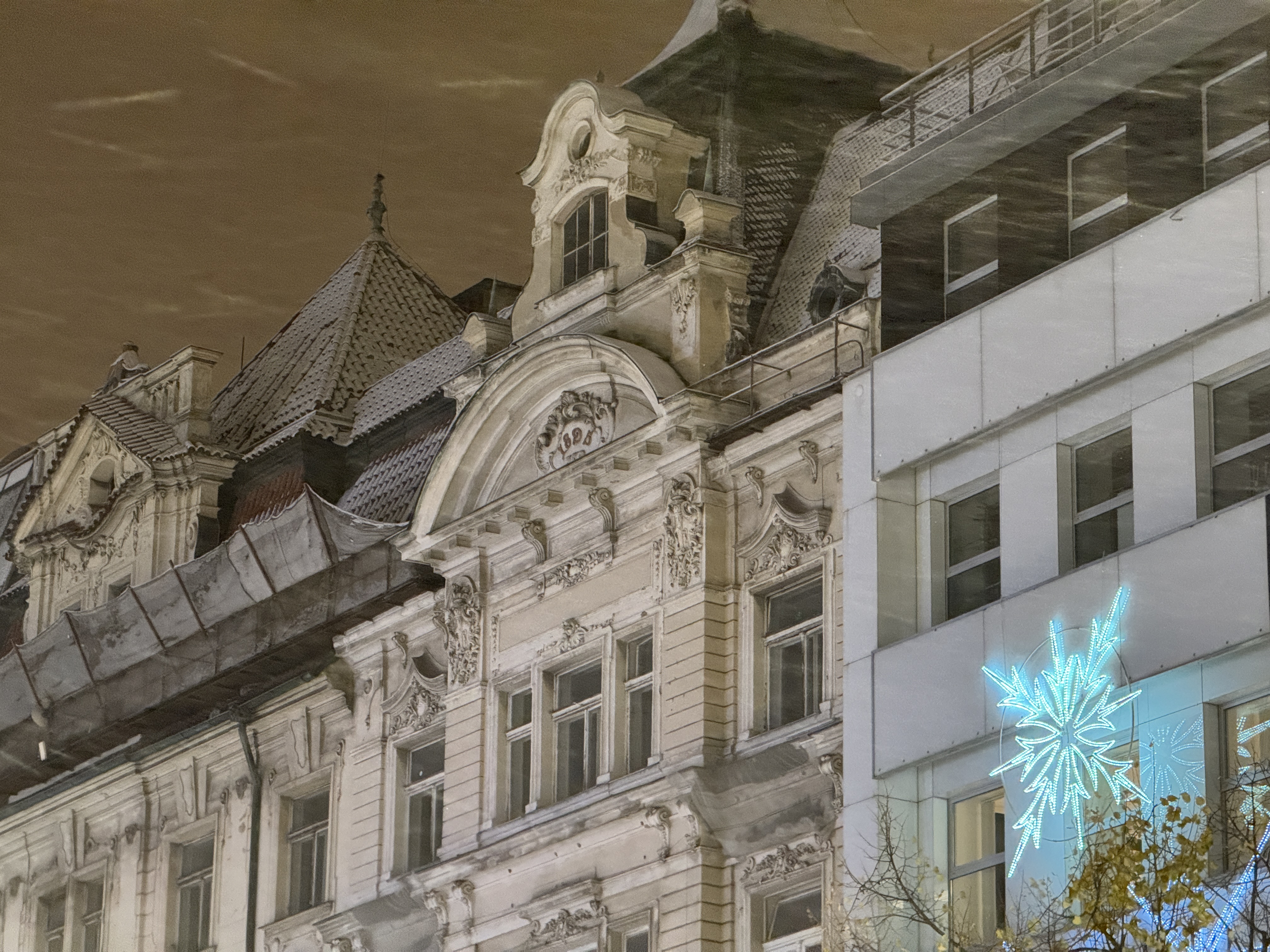 ornate building facade night