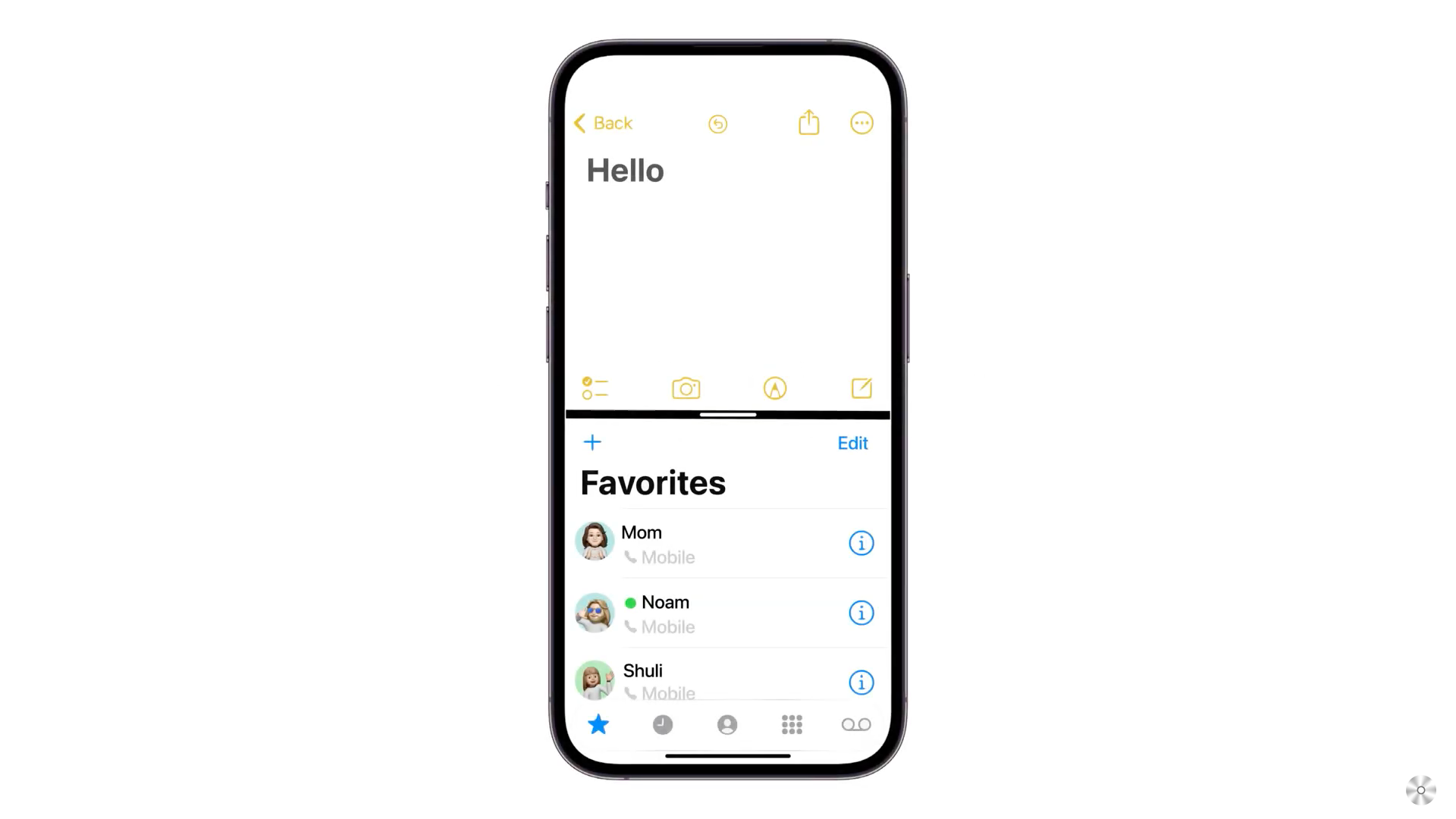 split screen contacts